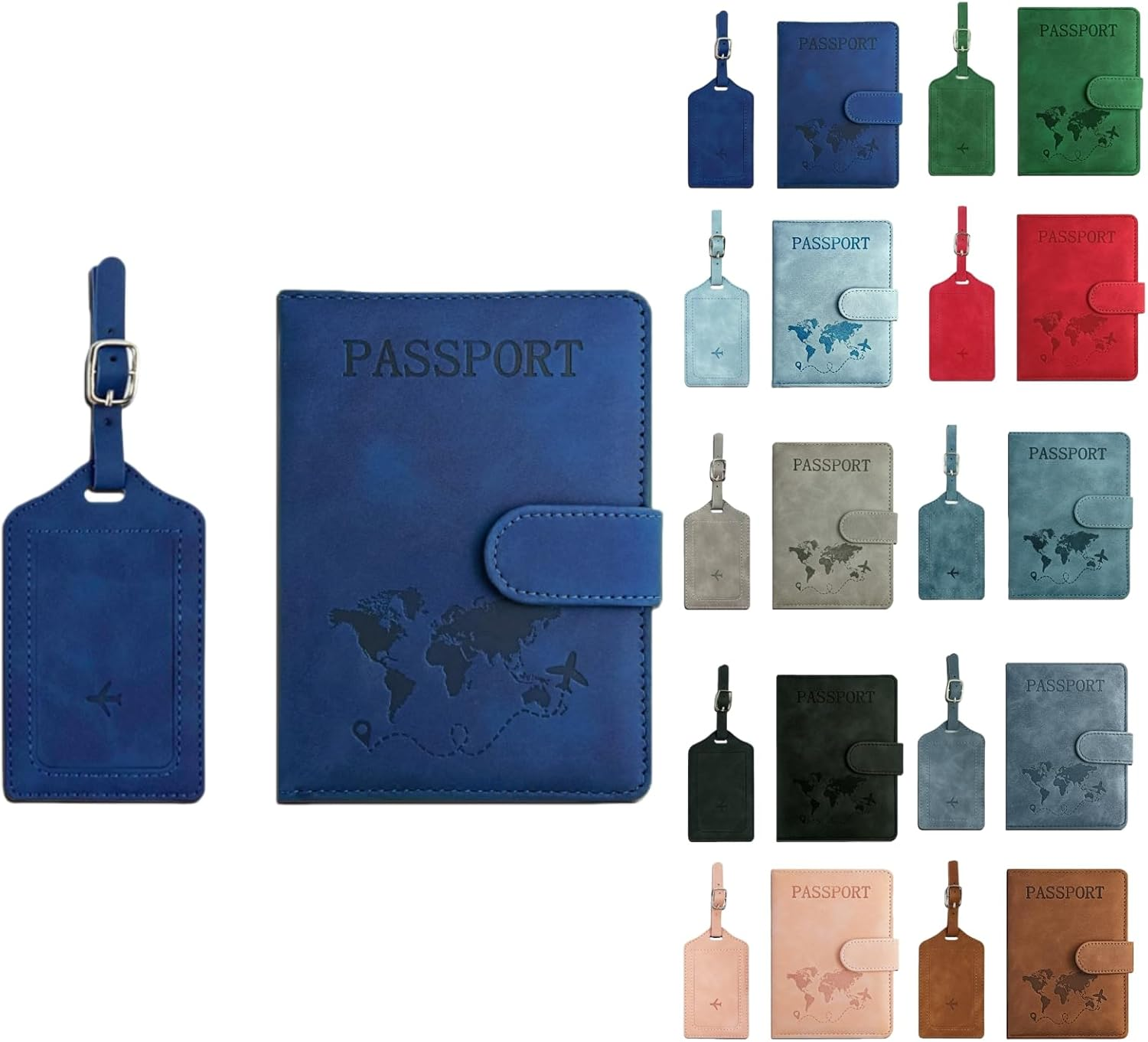 Passport Holder Cover with Luggage Tag, PU Leather Passport Cover, Portable Universal Travel Wallet Organiser for Passports Boarding Passes Credit Cards Travel Documents​ (Gray)