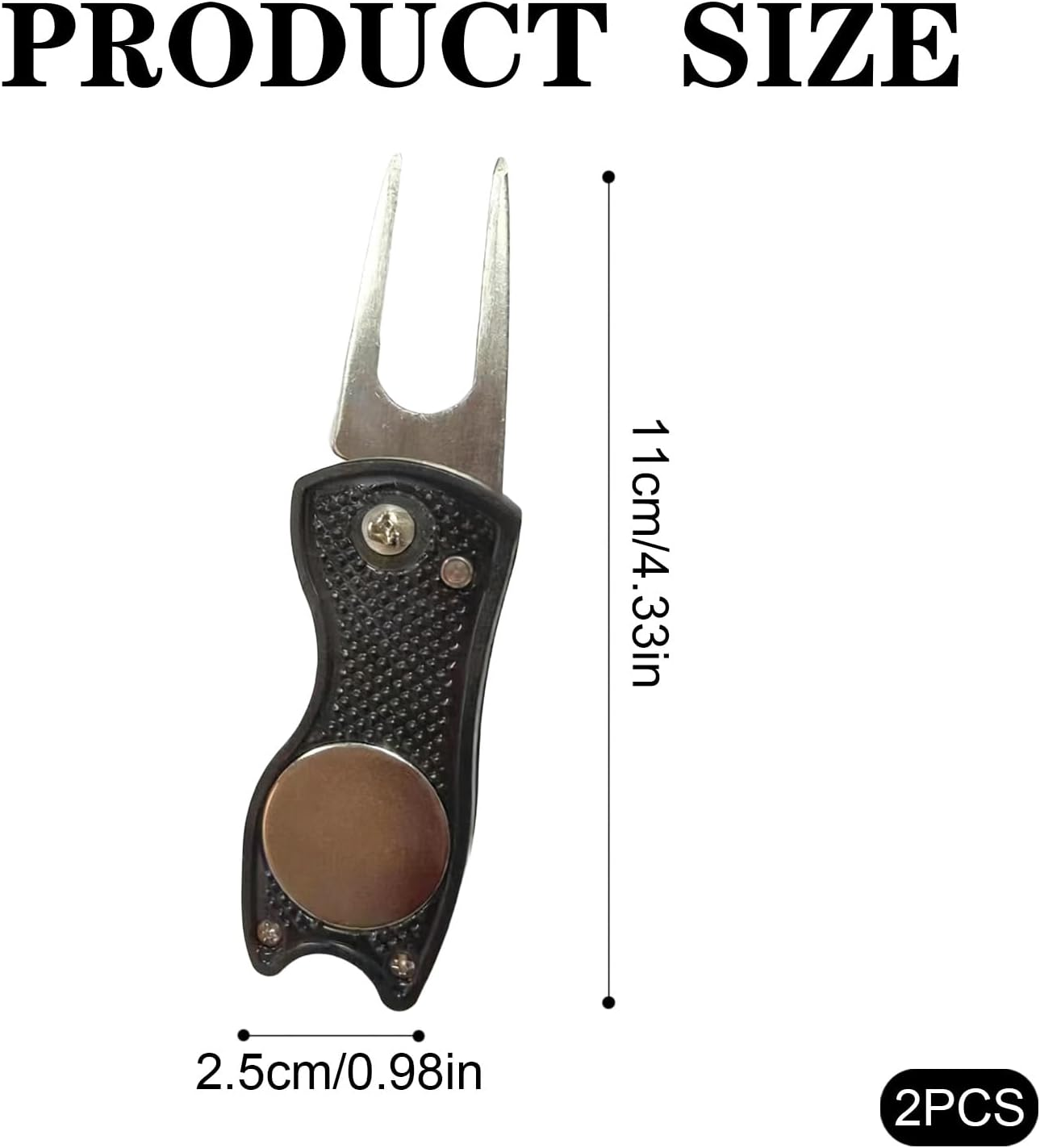 2Pcs Golf Divot Repair Tool, Foldable Golf Turf Repair Fork & Magnetic Ball Marker, Practical Golf Accessories, Golf Metal Putting Green Fork (Black and Blue) image number 2