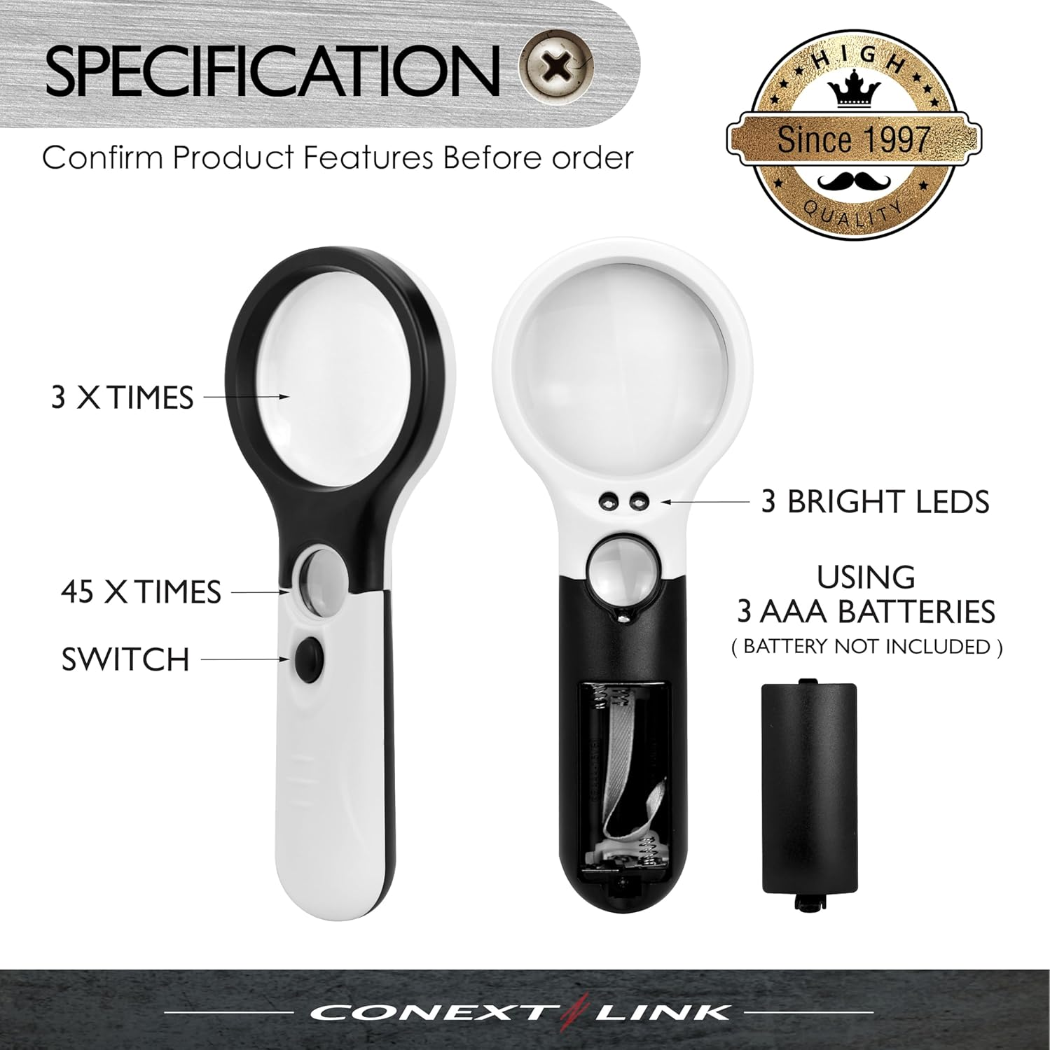 3 LED 45X Magnifying Glass with Light Handheld Magnifier Magnifying Glass Lens image number 5