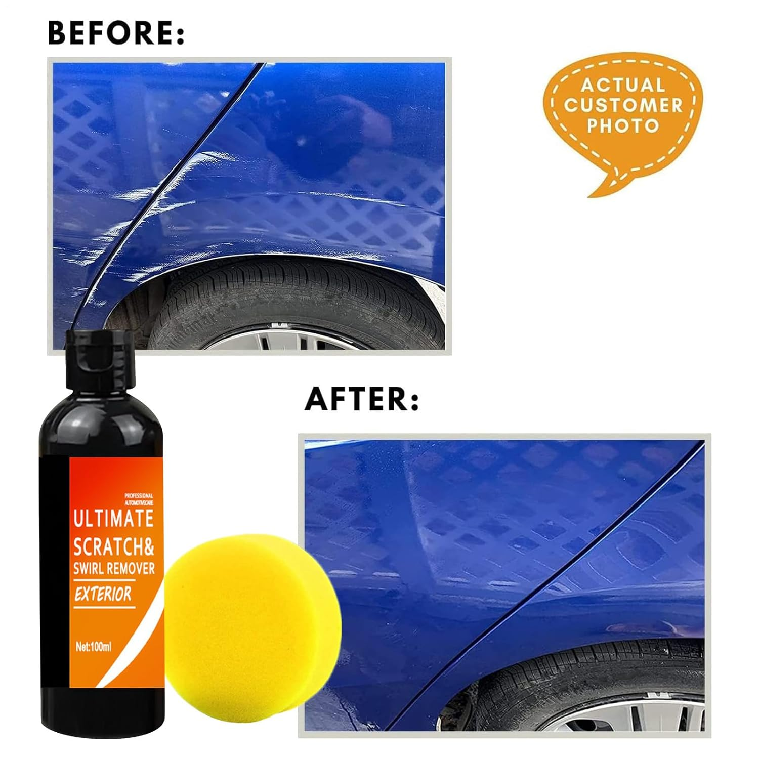 Scratch Repair Remover, 100Ml Car Scratch Remover for Vehicles Paint, Car Wax Polish, Ca R Paint Scratches Repair Paste, Polishing Compound for Vehicles Deep Scratches(With Sponge) image number 6