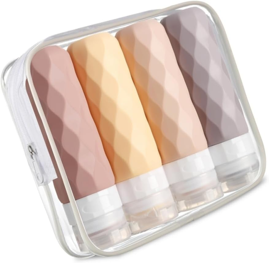 Travel Bottles for Toiletries with Labels, 90 Ml Silicone Travel Bottles Set with Clear Zipper Toiletry Bag, Leakproof Refillable Squeeze Travel Size Containers for Shampoo Conditioner (Cream) image number 5