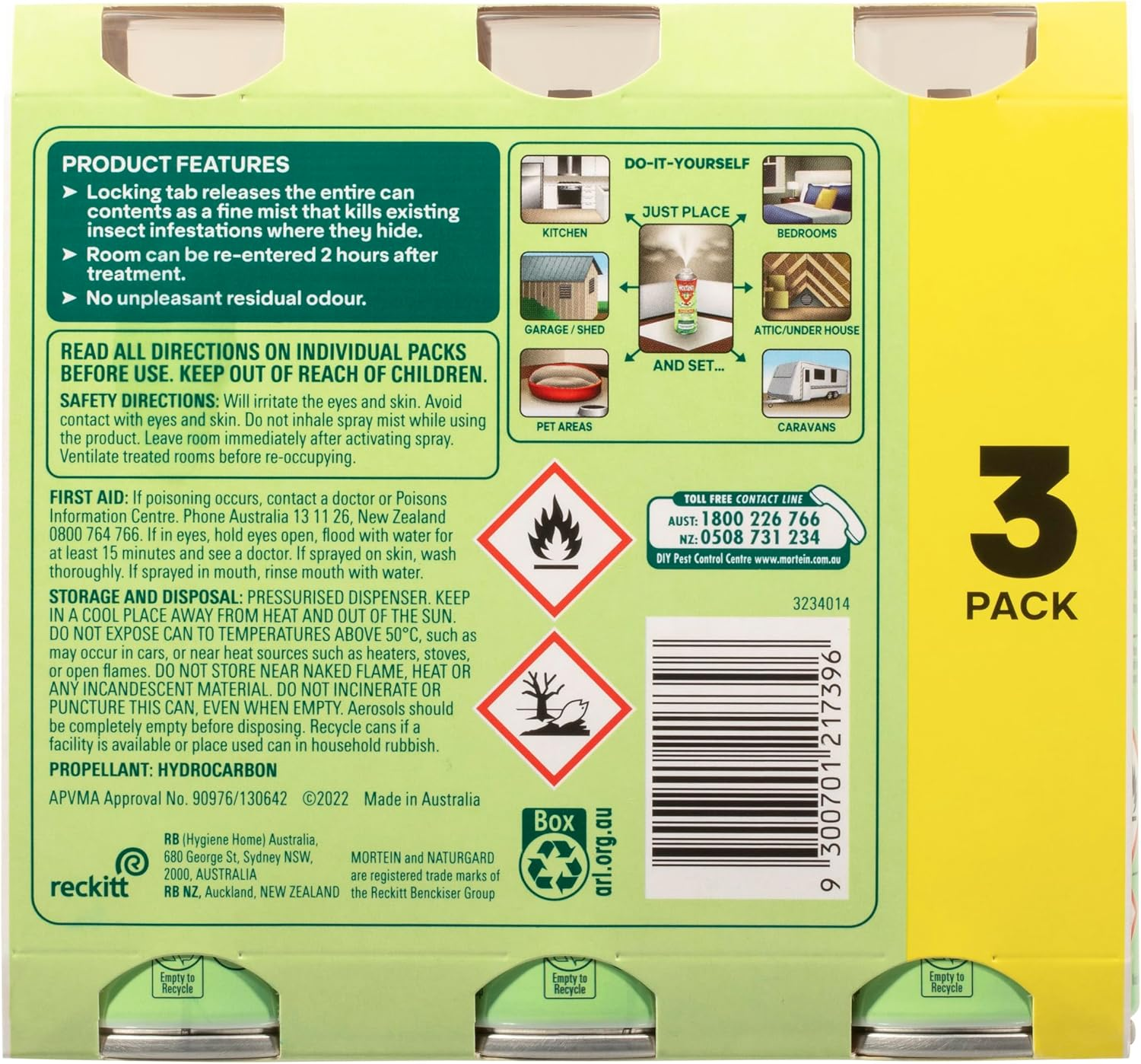 Mortein Naturgard Eucalyptus Scent Crawling Insect Control Bomb 90 G (Pack of 3)