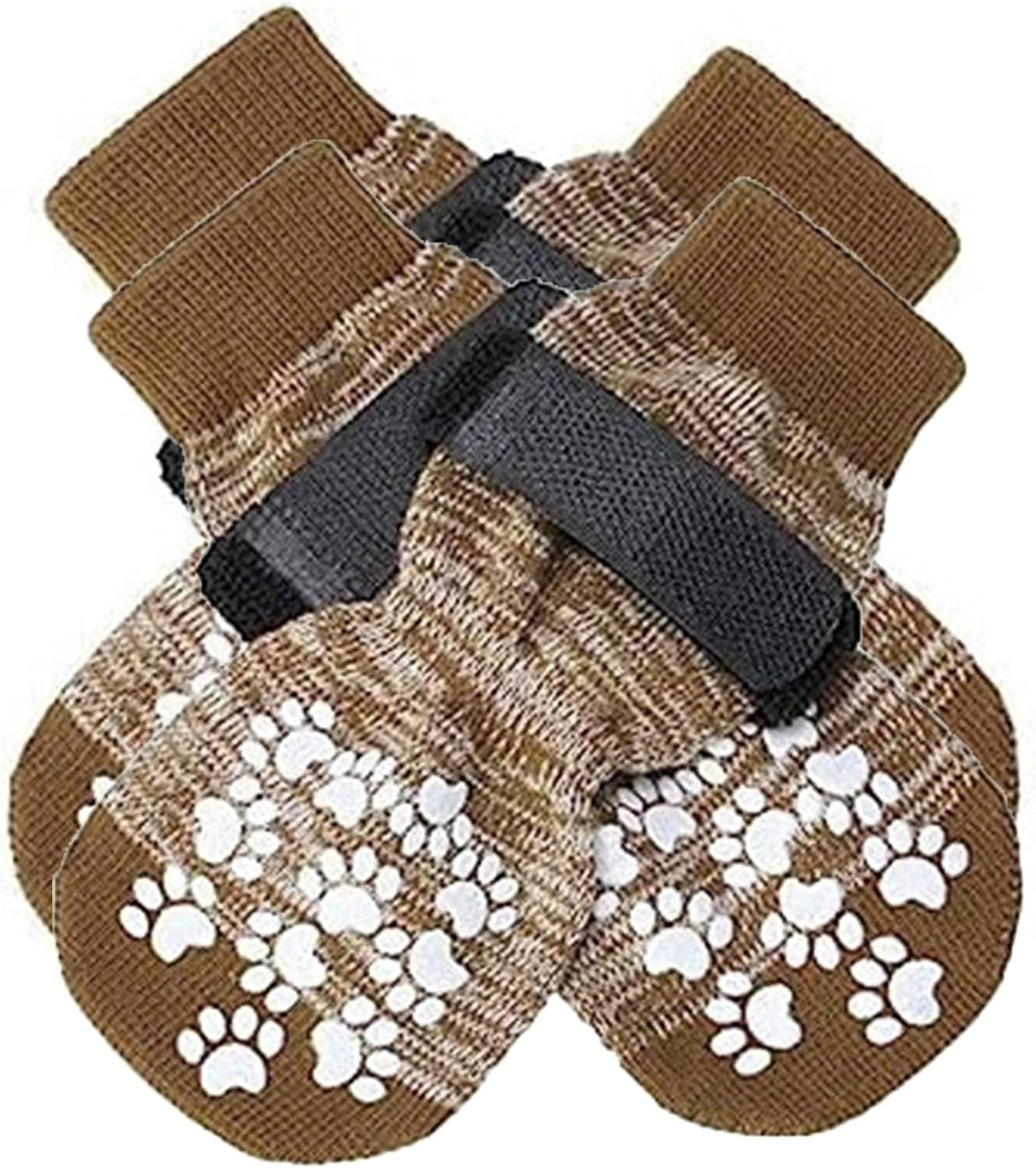 4 PCS Premium Non-Slip Dog Socks for Hardwood Floors &ndash; Anti-Slip Breathable Socks with Extra-Thick Grips & Straps&ndash; Stops Licking, Prevents Slipping & Protects Paws - Ideal for Dogs (Brown, L)