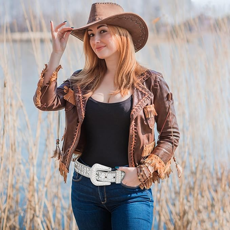 Rhinestone Belt for Women Men - Western Cowgirl Sequin Diamond Bling Studded Belts for Jeans Pants image number 3