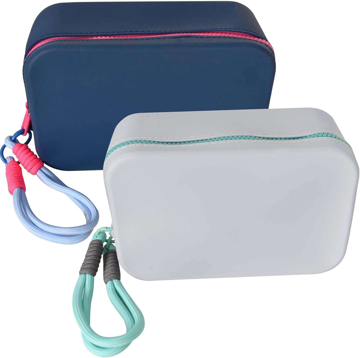 Waterproof Silicone Cosmetic Bag, Pack of 2 Make up Bag with Handle, Silicone Bag, Travel Bag, Portable Travel Bottles, Cosmetic Makeup Brush Storage, Light Blue, Dark Blue, Flexible