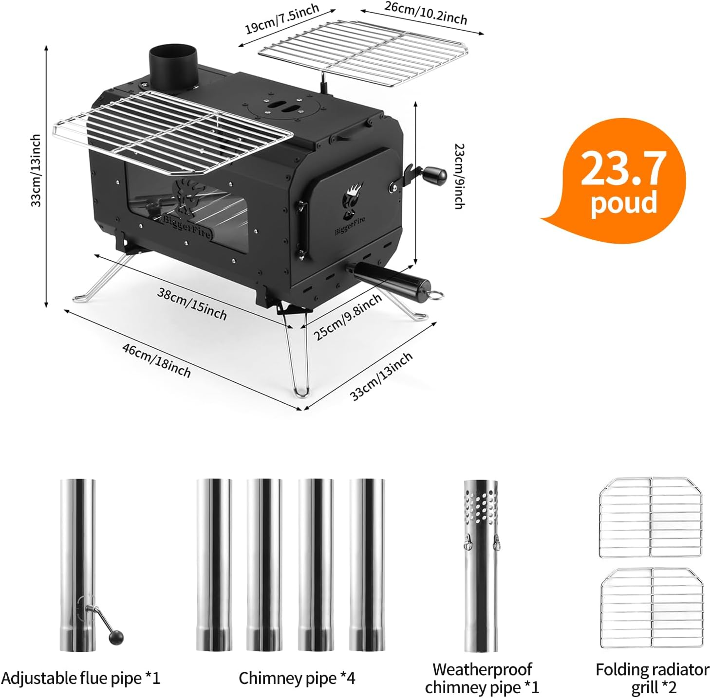 Biggerfire Tent Stove Portable Camping Stove Black Wood Stove Tent Heater for Tents Accommodation and Outdoor Camping image number 2