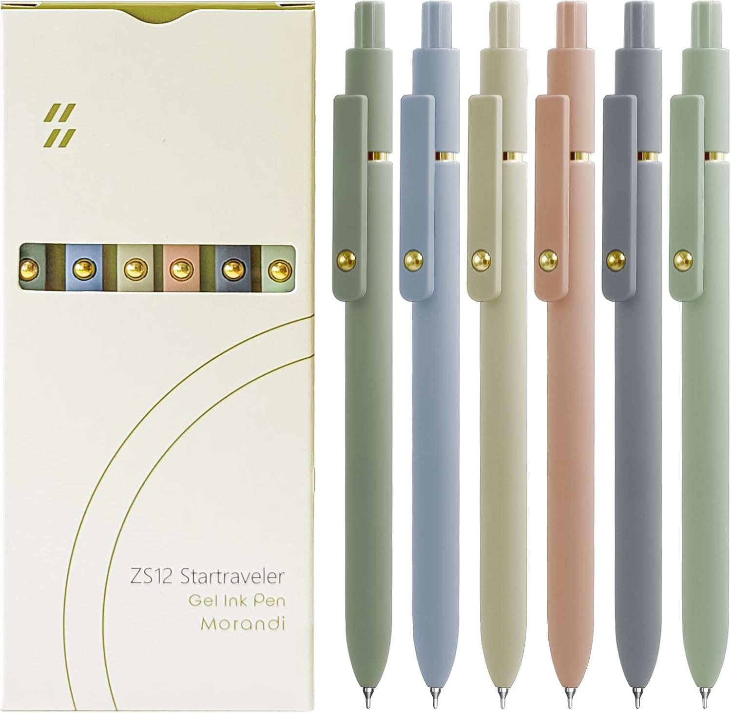 UIXJODO Gel Pens, 6 Pcs Black Ink Pens for Women, 0.5Mm Fine Point Smooth Writing Pens, High-End Series Retractable Pens for Journaling Note Taking (6 Pcs Gold Morandi) image number 1