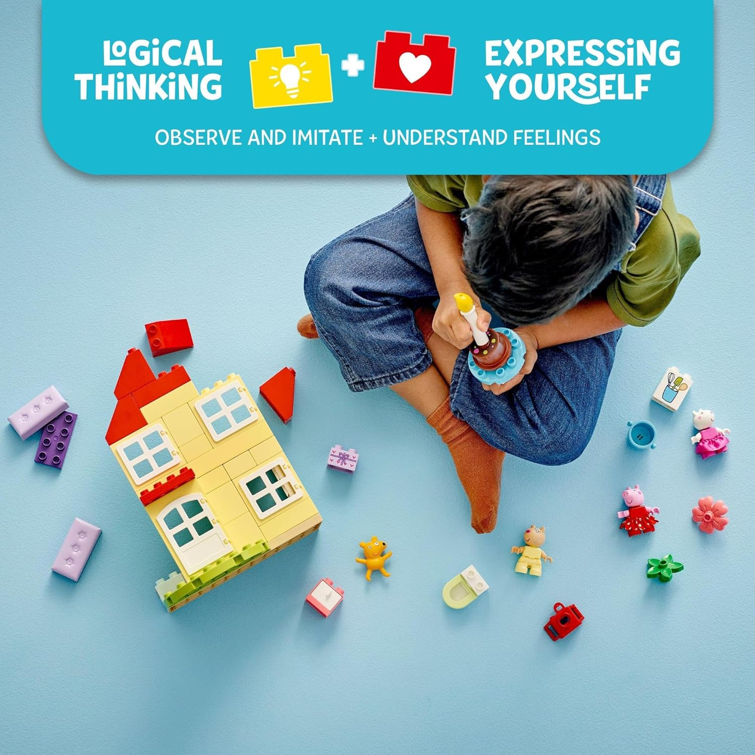 LEGO DUPLO Peppa Pig Birthday House Playset, Toddler Learning Toy for 2 plus Year Old Girls and Boys, Kids Toy Three Figures, Including Pedro Pony and Suzy Sheep, plus Peppa'S Teddy, Family Fun 10433 image number 4