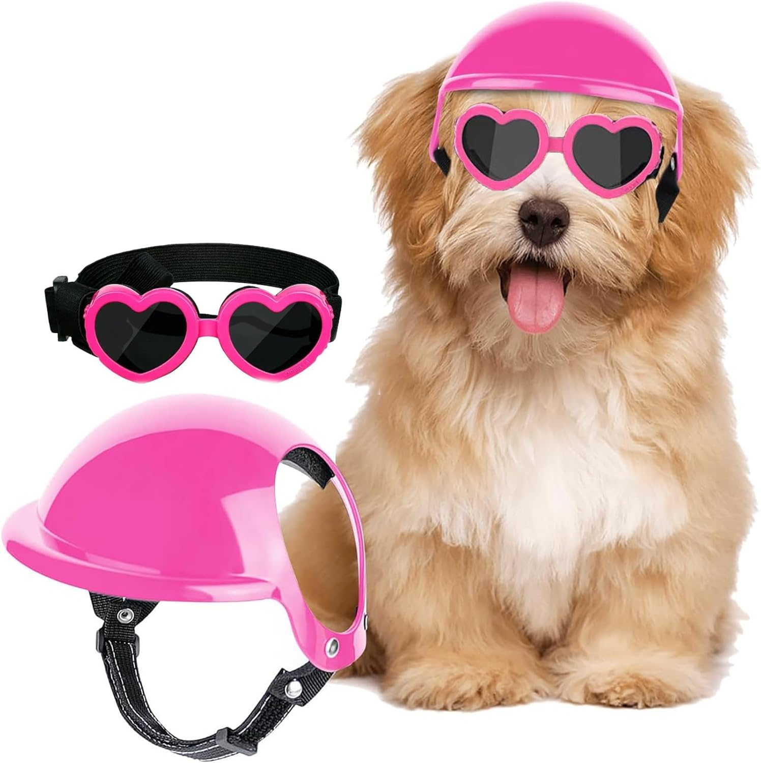 UOSIA Dog Helmet Goggles Dog Motorcycle Helmet with Ear Holes Cute Dog Sunglasses and Dog Helmet Set for Small Medium Dog Outdoor Driving Walking image number 5