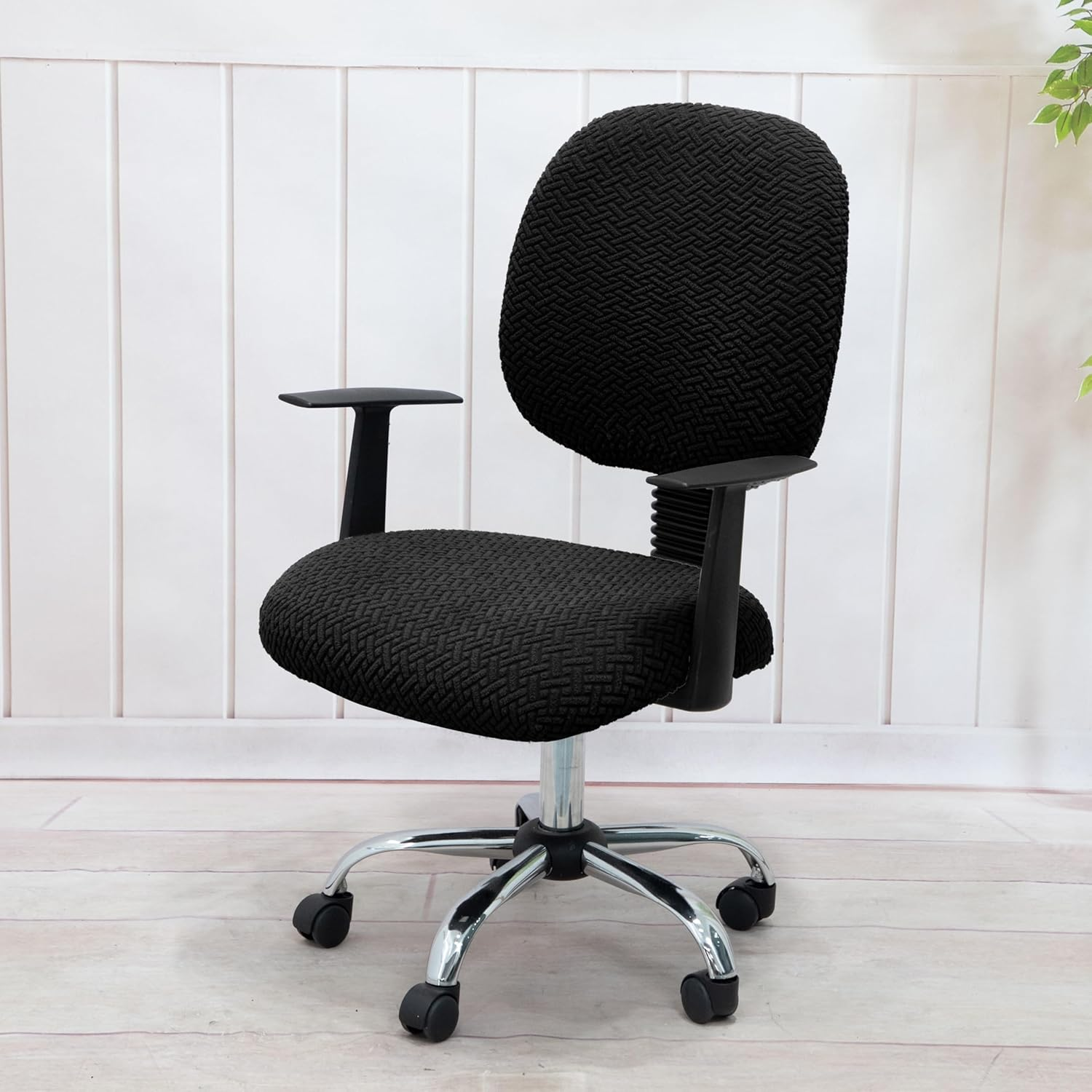 Hyper Cover 2-Pieces Jacquard Office Chair Cover (Black) - Stretchable Office Chair Seat Cover and Back Cover Slipcovers for Office Chair Durable, Washable, Easy Fit Office Chair Covers - Slate image number 5
