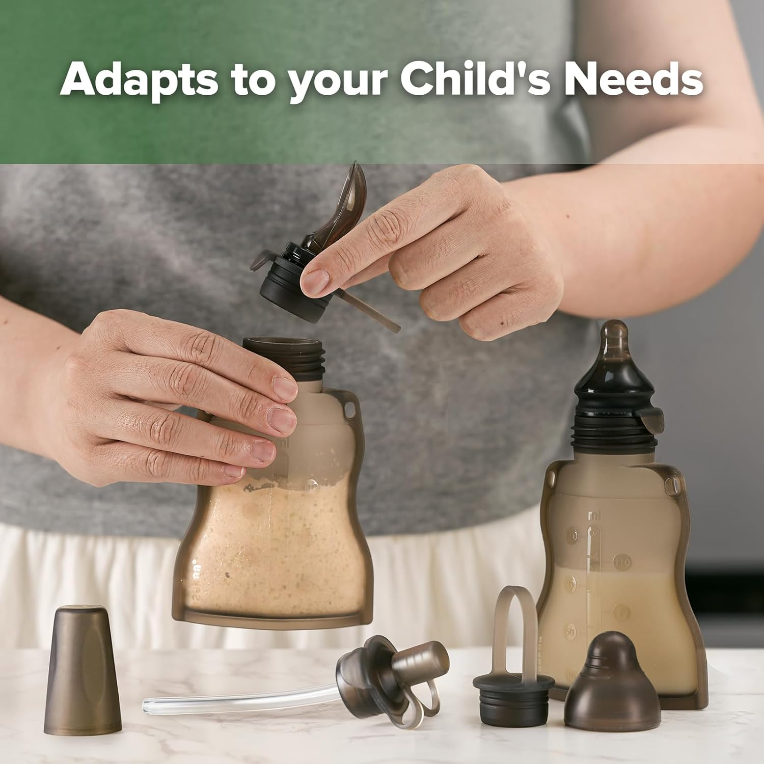 Haakaa Silicone Yummy Pouch, Reusable Soft Squeeze Food Pouch, Convenient and Portable Refillable Baby Food Breastmilk Storage Bag | Great for Purees, (130Ml) 1Pack image number 1