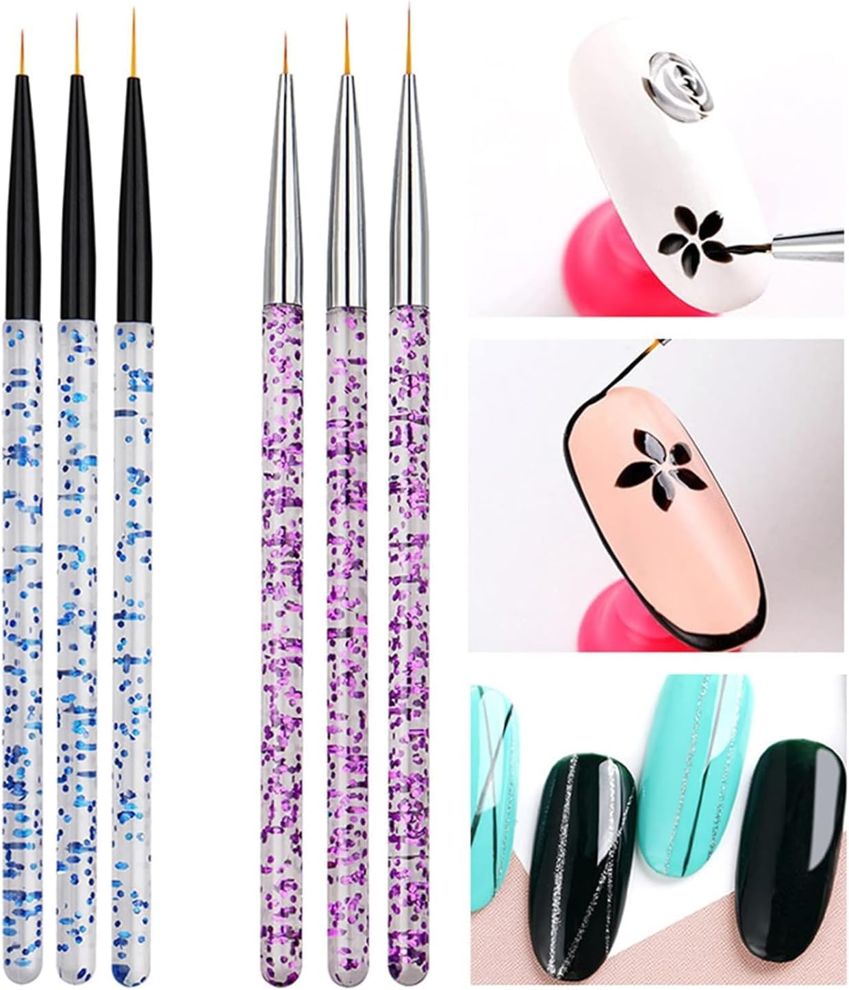 3 Pcs Blue Nail Art Liner Brushes Nail Art Supplies UV Gel Painting Acrylic Nail Art Brushes for Home Salon Valentine'S Day/Mother'S Day/Anniversary/Wedding/Party/Graduation/Birthday Gifts image number 4