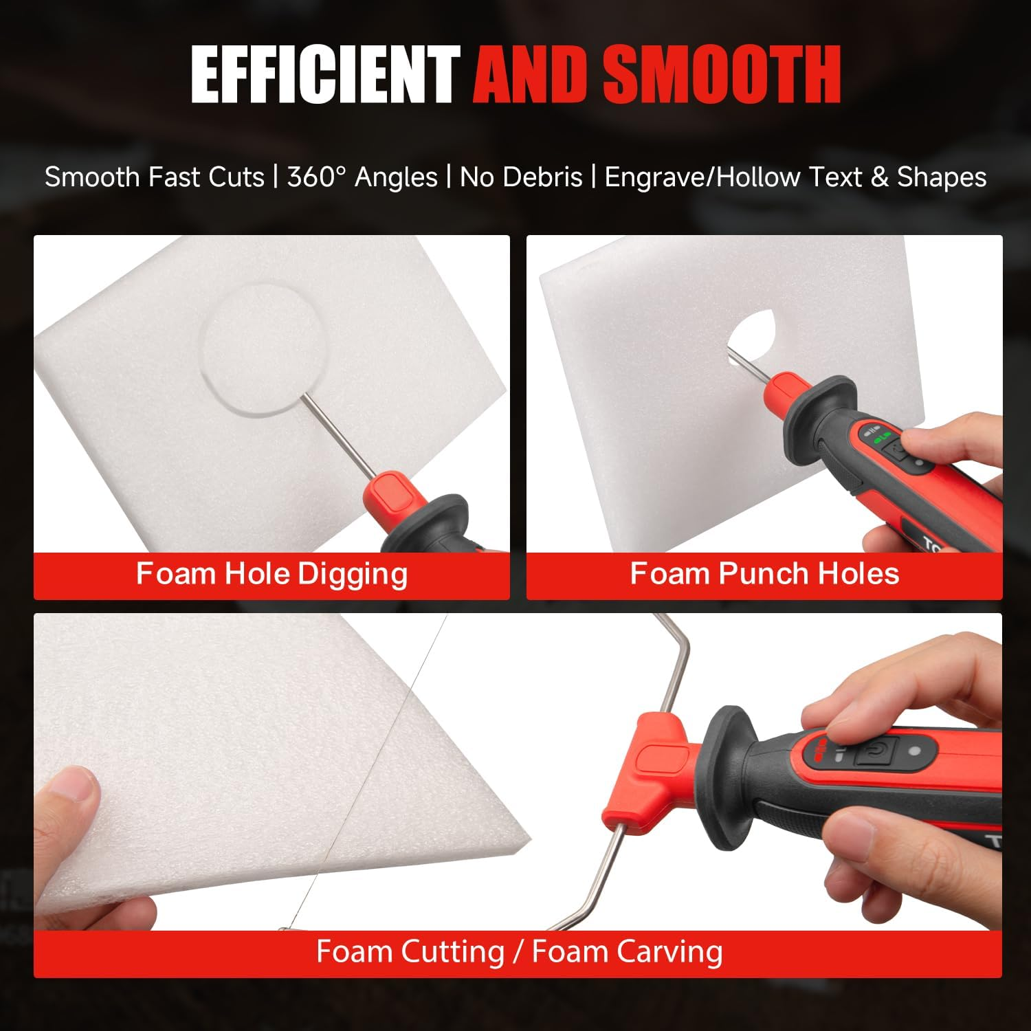 TOPEX 4V 3-IN-1 Cordless Foam Cutter, Li-Ion Hot Knife Engraving Kit, Electric Styrofoam Polystyrene Cutting Tool Set with High and Low Temperature Mode, LED Light for Crafting, DIY and Foam Projects image number 3