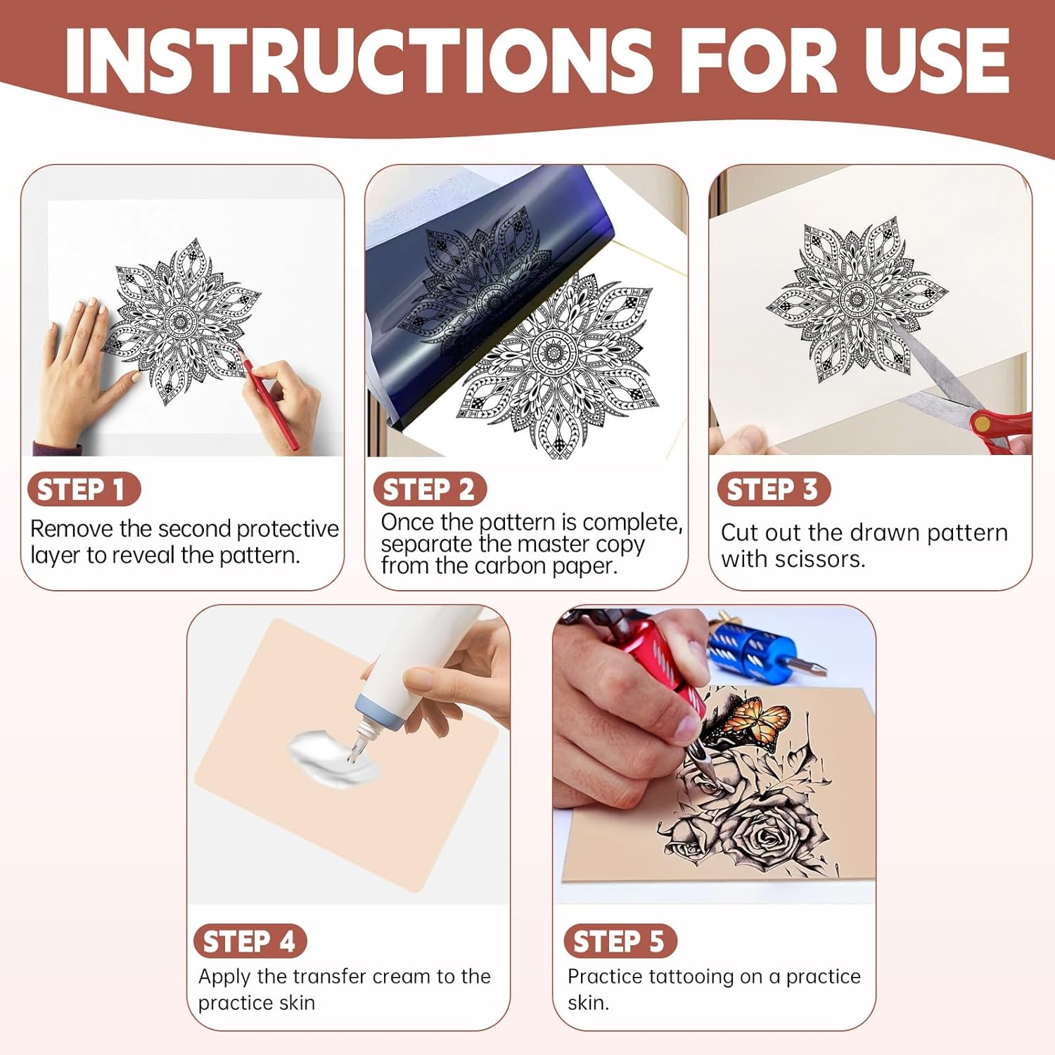 20 Pcs Tattoo Kit, 10Pcs Practice Skin & 10Pcs A4 Transfer Paper Set, Blank Fake Skin Sheets for Tattoo Training Stencil Tracing Beginner to Professional Tattoo Supplies image number 5