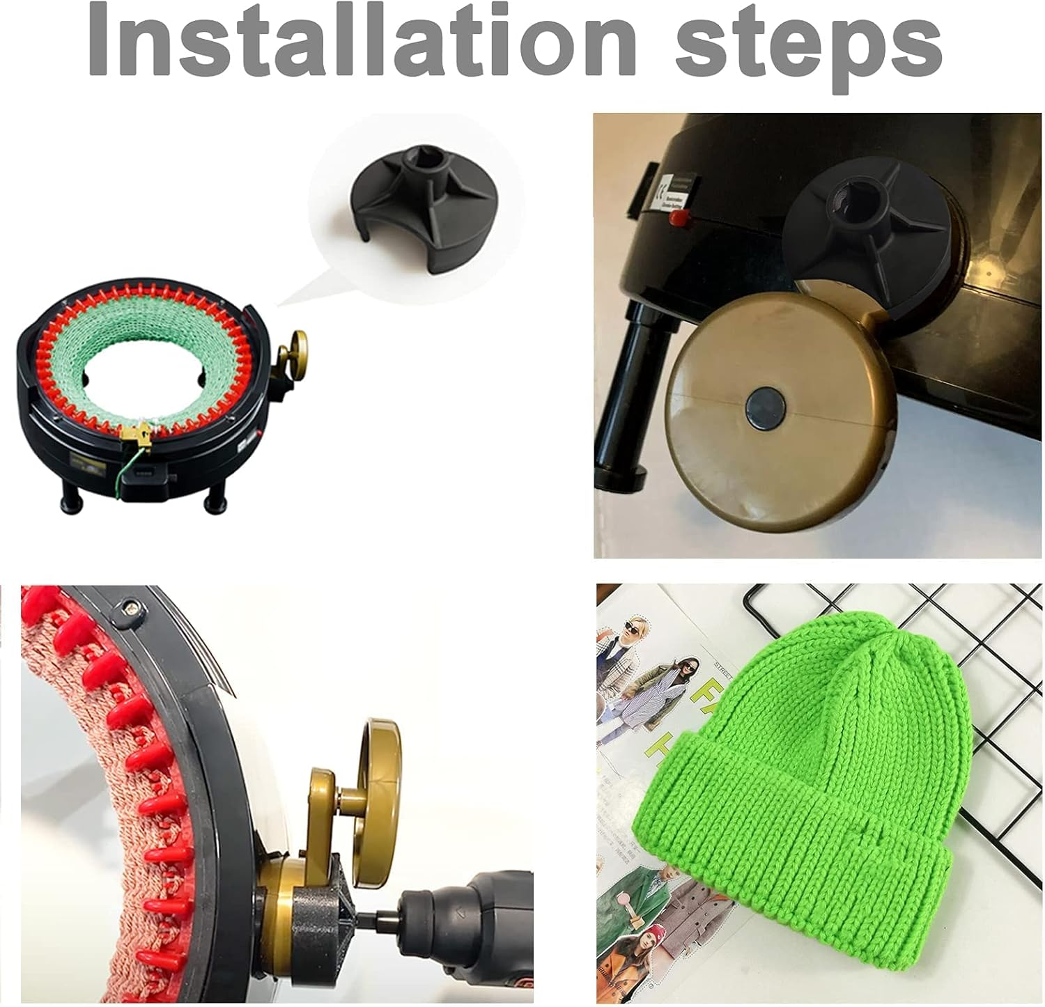 JILINWEI [2 Pack] Addi Knitting Machine Adapter with 1Pcs Hex Steel Bit Power Screwdriver Attachment for Drill,Quick Knit Power Adapter,Crank Handle Adapter for Addi Express/King Size