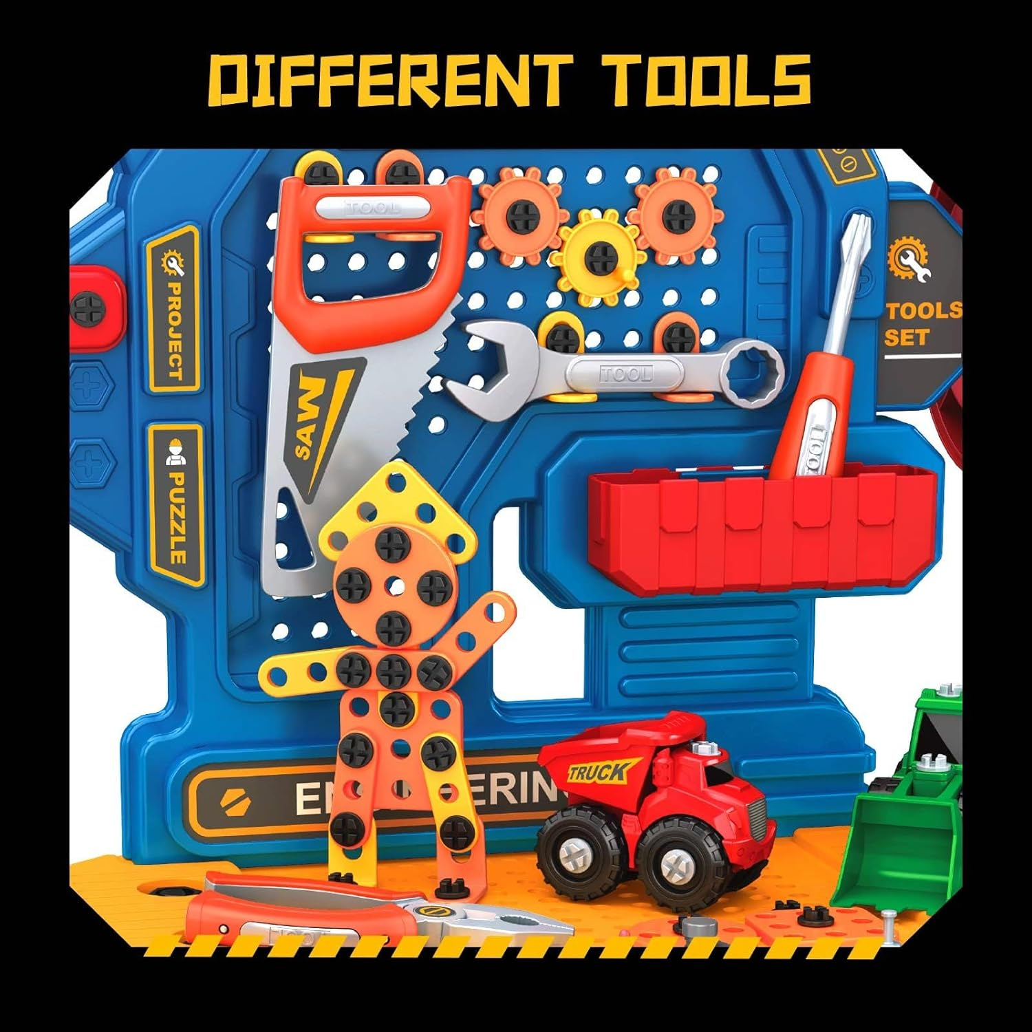 KIDBOT Kids Toy Tool Bench Set, 181PCS Workbench Construction Workshop with Electric Drill and Realistic Tools Toy for 3+ Years Old Kids,Educational Builder Pretend Role Play Toy image number 4