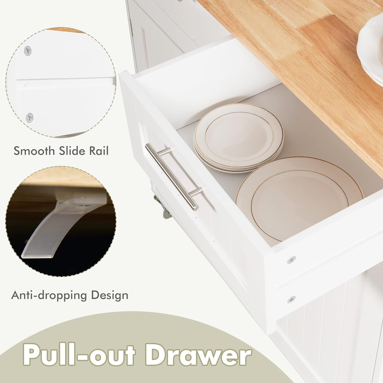 Giantex Kitchen Island Cart with Side Towel Bar, 2 Drawers, 2 Door Cabinet, Rolling Storage Trolley Cart with Rubber Wood Top & Lockable Casters, Perfect for Dining Room, Kitchen, Restaurant (White)