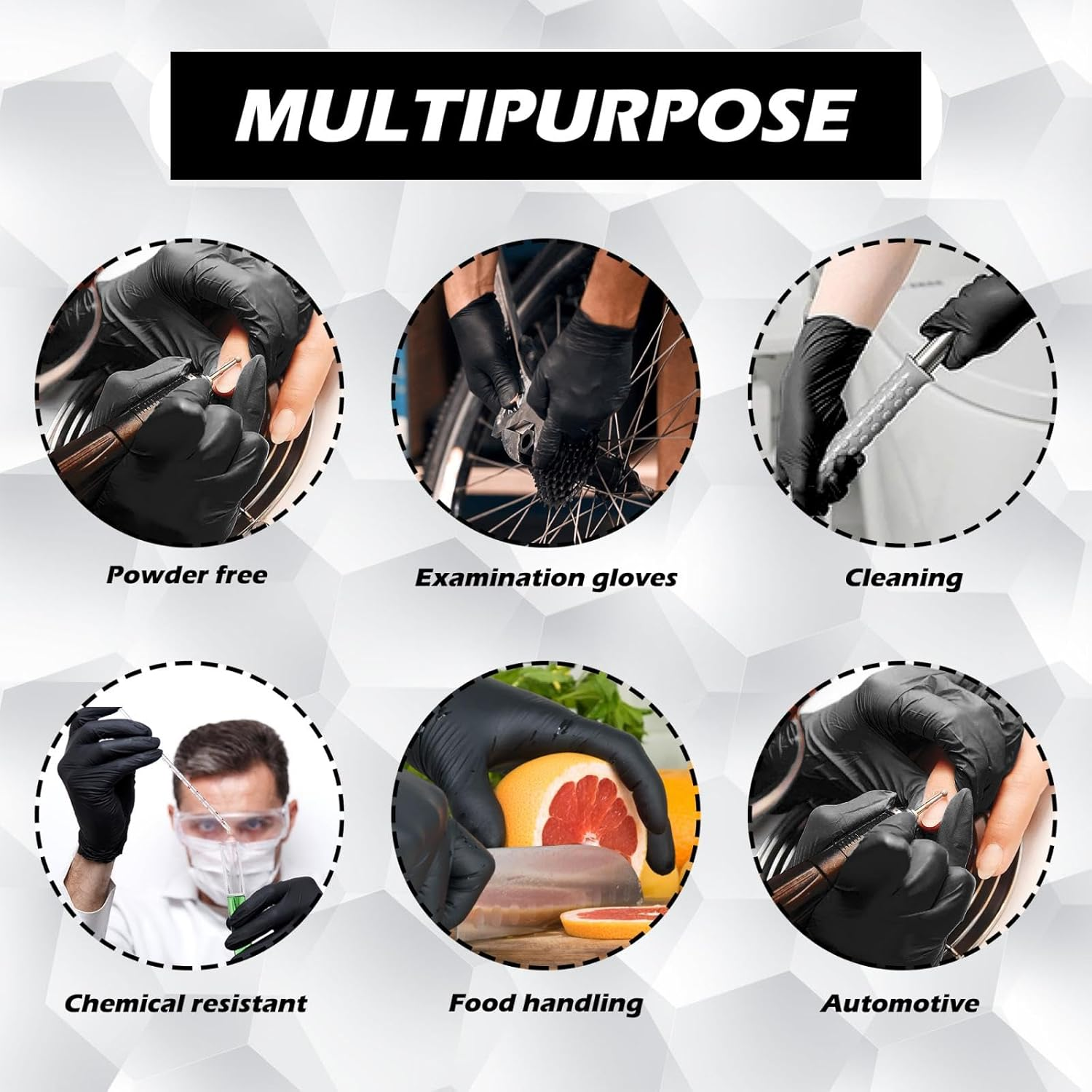 Black Nitrile Vinyl Gloves &ndash; 3 Box (300 Gloves Total), Disposable, Latex-Free, Powder-Free, Textured Grip, Food Safe, Cleaning, Tattoo, Mechanic image number 4