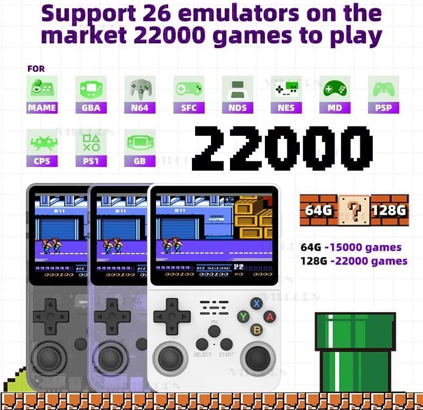 R36S 3.5 Inch Retro Gaming Console, 21000+ Games Retro Handheld Game Console, Video Game Console with Dual Stylem Linux/Garlic Supports & Dual 3D Joysticks -128G -Purple