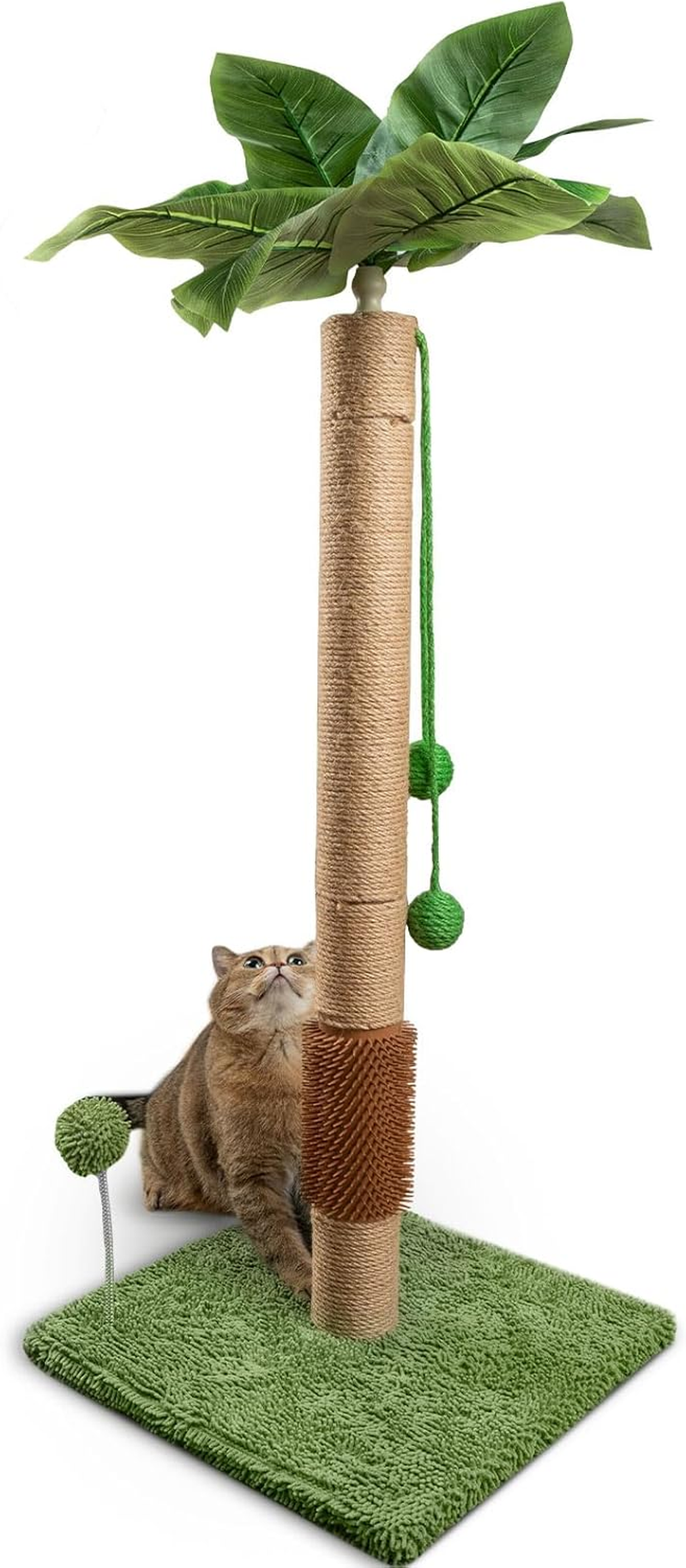 ANWA 35" Tall Cat Scratching Post for Kitten and Large Cats, Scratching Post for Indoor Cats with Self-Grooming Rubber Brush, Cat Sisal Post with Simulated Leaves image number 6