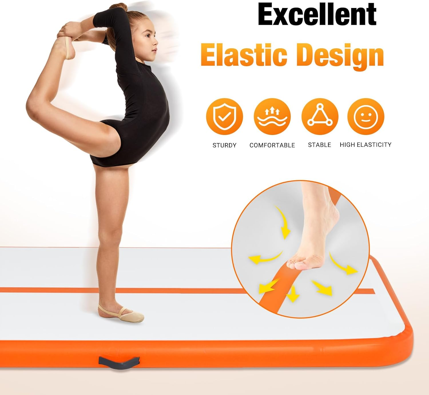 Advwin Air Track Inflatable Gymnastics Mat for Home Gym Training, 3M/4M/5M Tumbling Mat for Cheerleading Yoga W/Electric Pump & Storage Bag,Anti-Slip & Waterproof - Orange 4M X 1M image number 6