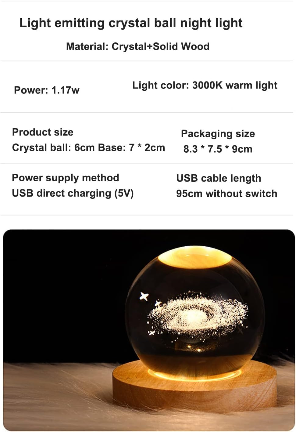 Rynova 3D Saturn Crystal Night Light for Kids Glass Night Lamp with Wooden Base Fantasy Decoration Crsytal Ball Saturn LED Galaxy Planet Nightlight Bedroom Decor image number 5