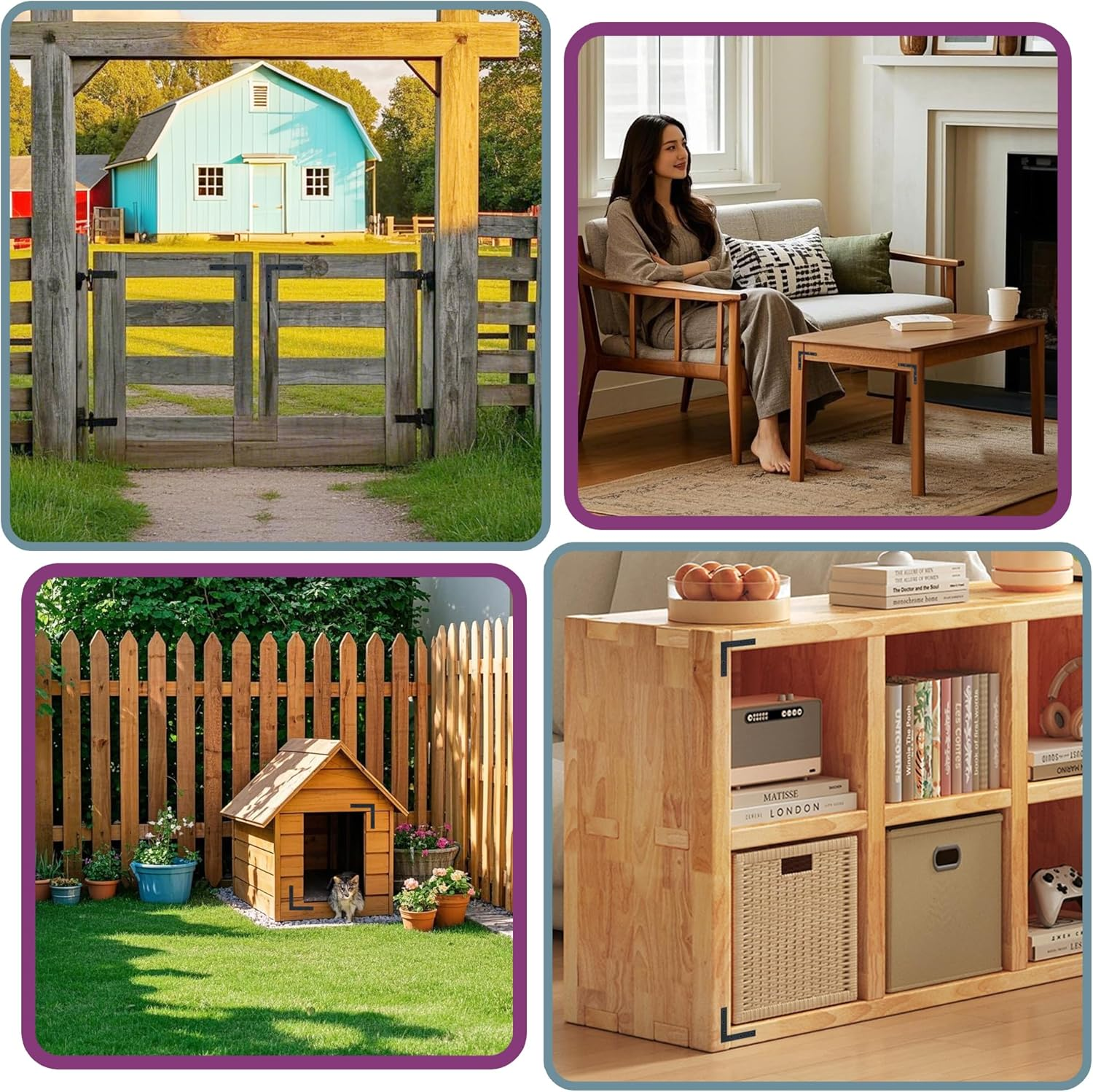 Alise L Flat Brackets,Corner Bracket Black Corner Brace Mending Plate Repair 120Mm X 120Mm Stainless Steel Flat Braces for Wood Tables, Chairs, Sofas, Beds, Cabinets, Doors and Windows,Pack of 8 image number 2