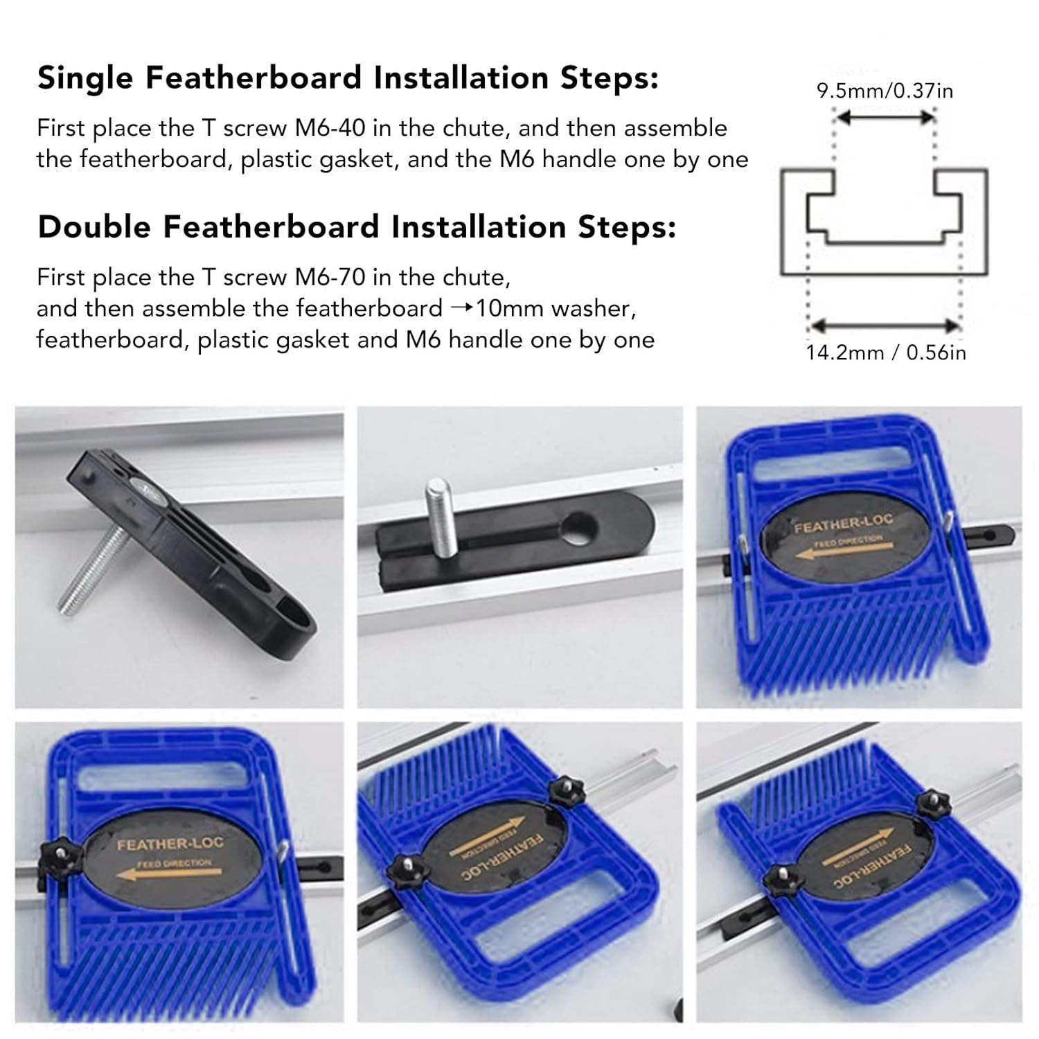 Featherboard, Reduces Backlash Constant Tension Adjustable Featherboard 2 Sets Precise Cut for DIY (Blue) image number 2