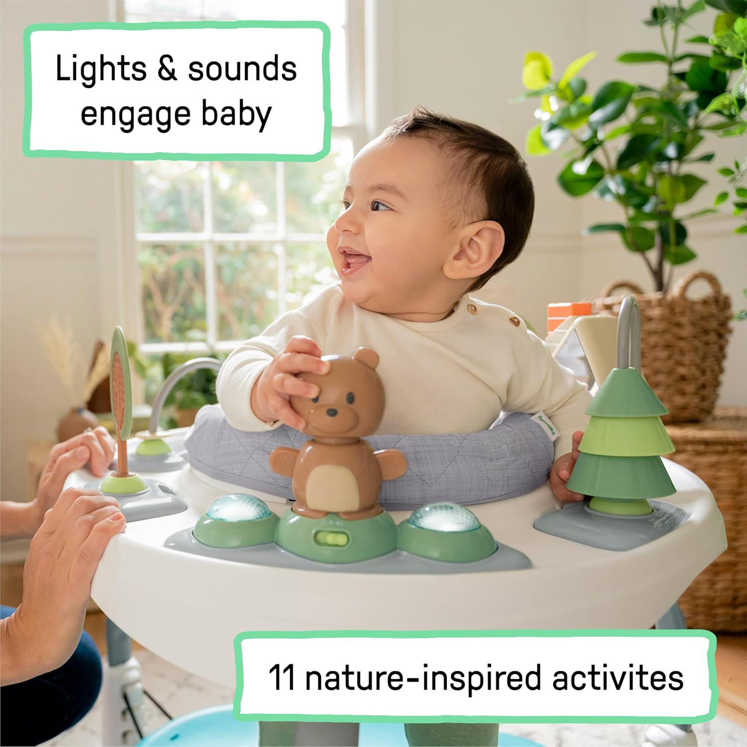 Ingenuity Spring & Sprout 2-In-1 Baby Activity Center Jumper and Table with Infant Toys - Ages 6 Months +, First Forest image number 5
