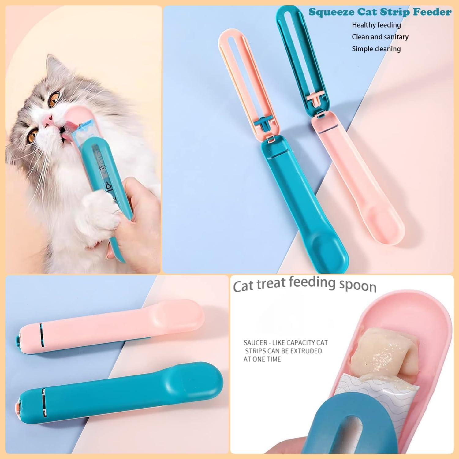 Taicols Cat Strip Squeeze Spoon, 2 Pcs Pet Feeder Lickable Cat Snack Scoop, Pet Food Spoon, Cat Strip Feeder Wet Treat Cat Feeder Spoon, Detachable Cat Wet Food Spoons Multifunctional Feeding Tool (1) - 2 image number 3