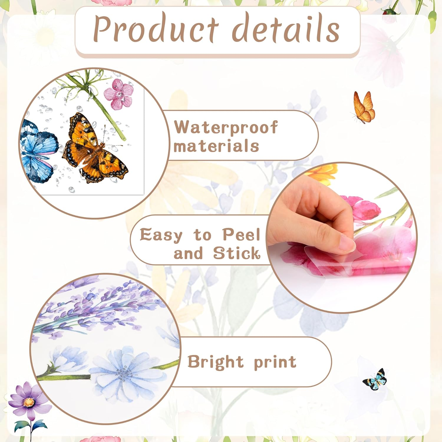 Garden Flower Wall Stickers - Butterfly, Daisy, Wildflower Plants Decals for Bedrooms, Living Room, Nursery, Home Office, Sofa Decorations image number 4