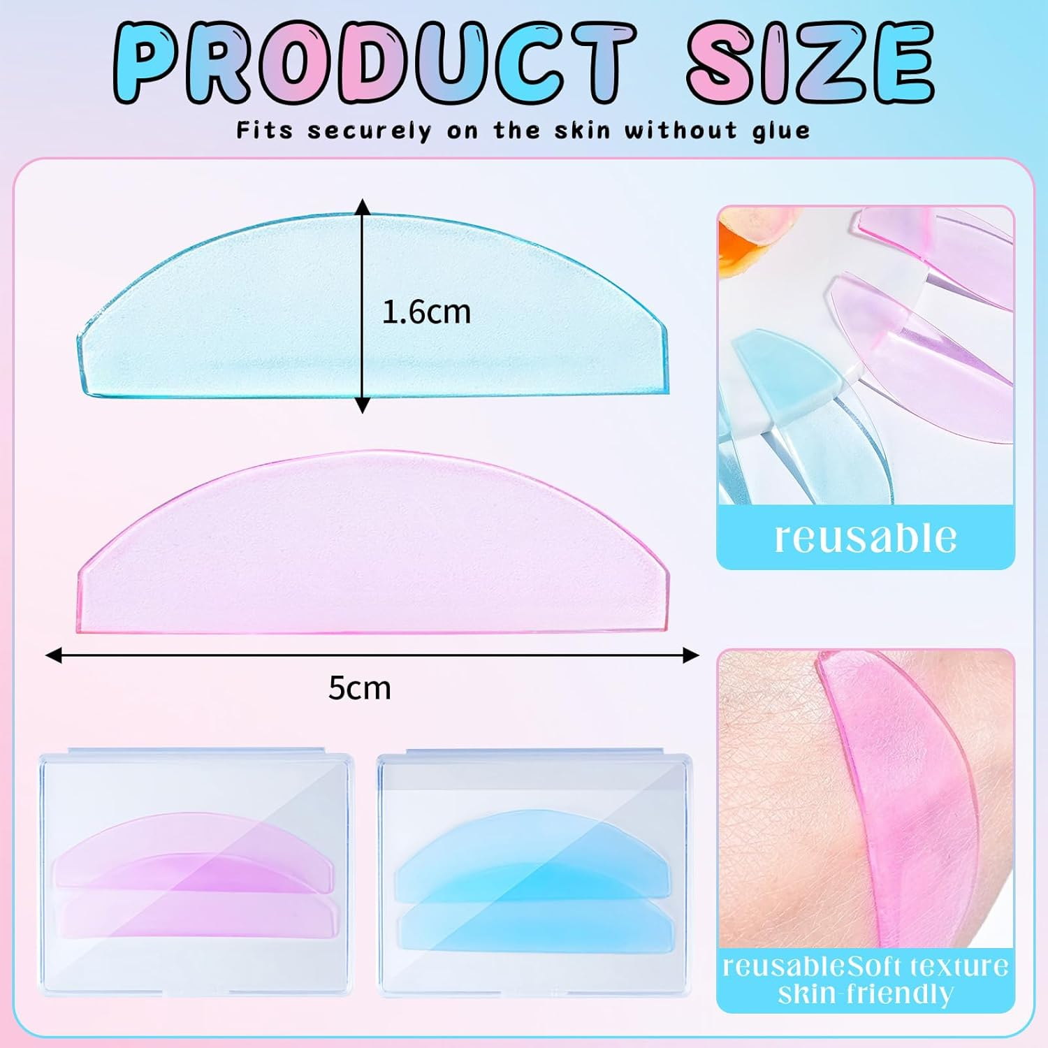Self-Adhesive Eyelash Lifting Pads, Lash Lifting Pads, for Softening Eyelashes, Ideal for Salon and Home Use, 2 Pairs (1 Pink + 1 Blue) image number 2