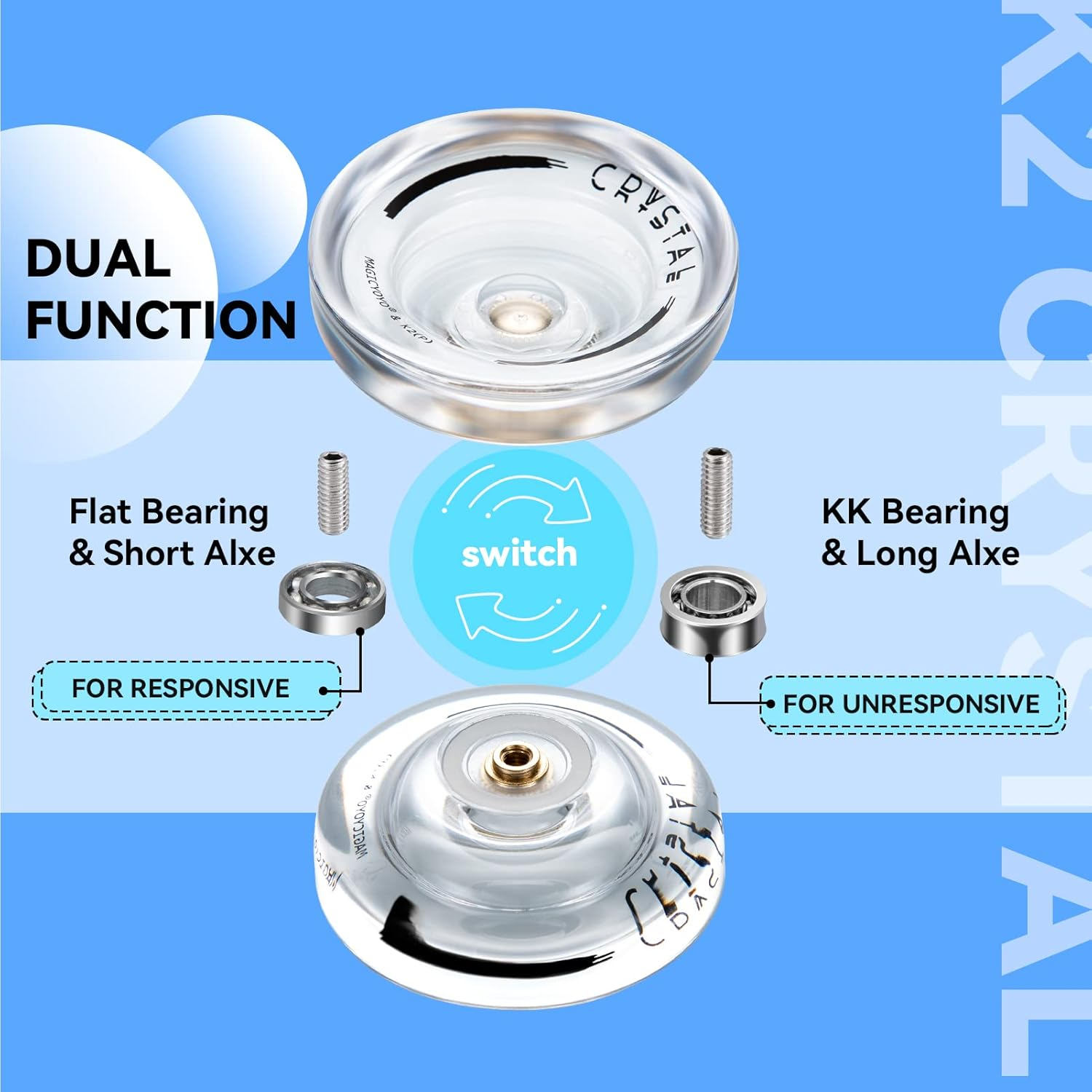 Yoyo Professional 2 Pack of Metal Yoyo N11, Plastic Yoyo K2 Crystal White, Dual Purpose Yoyos-Unresponsive&Responsive Yo Yo for Kids/Advanced Player+12 Yoyo Strings+2 Bags+2 KK Bearings+Removal Tool - K2 Crystal Red image number 7