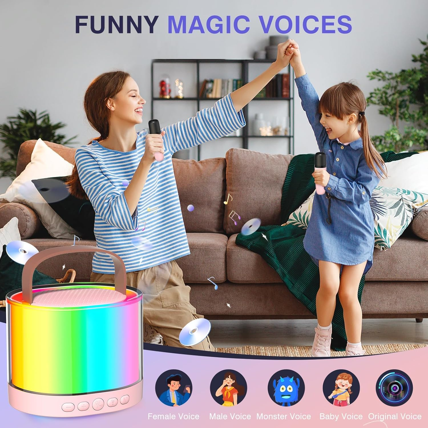 Portable Karaoke Machine with 2 Wireless Microphone, Mini Bluetooth Speaker for Adullts and Kids, Valentines Day Gifts Back to School Gifts image number 6