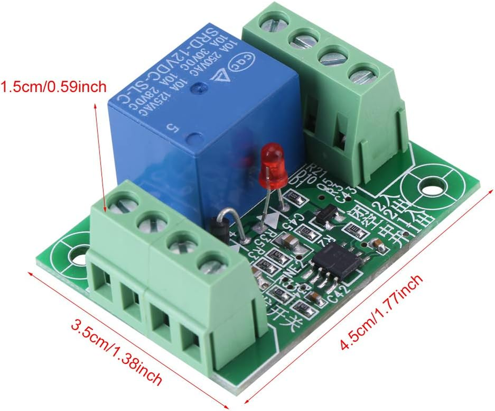 DC12V Single Channel Bistable Relay Control Module with Trigger Switch, 10A Load Capacity, 1.5X3.5X4.5Cm image number 1