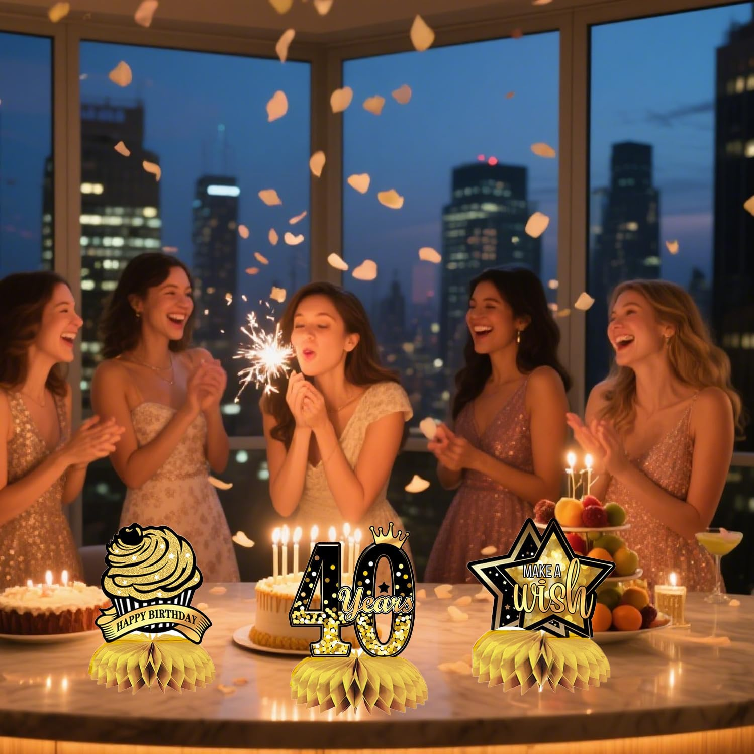 Shalve 40Th Birthday Party Decorations Honeycomb Centerpieces Table 18Pcs Decorations Supplies Vintage for Men Gold Topper Cheers Back Decor image number 5