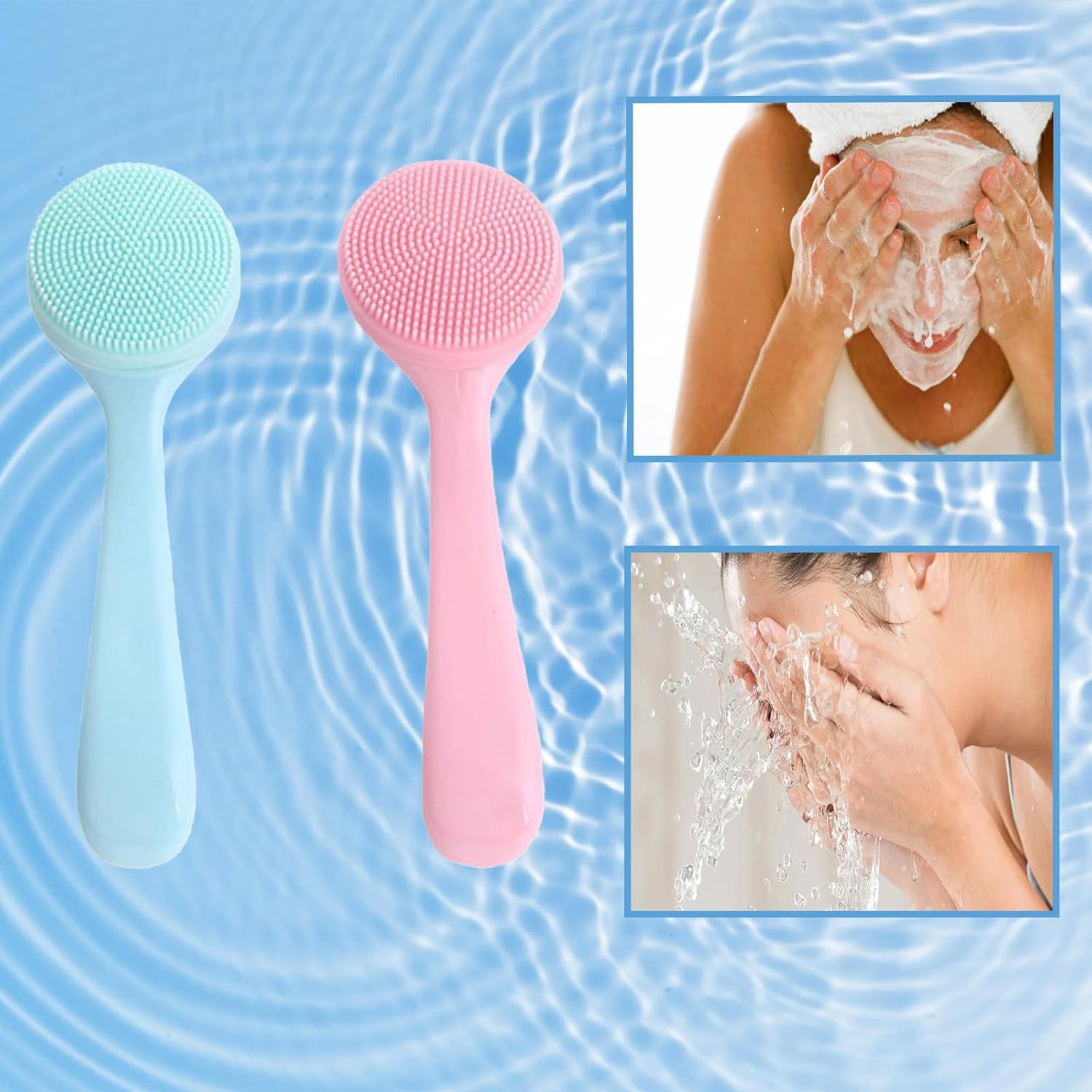 Silicone Face Brush,2Pack Manual Face Wash Brush Soft Waterproof Exfoliating Scrubber for Blackheads Makeup Residue Removal Skin Friendly image number 3