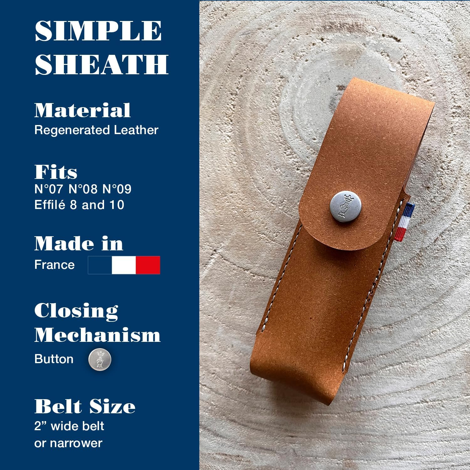 OPINEL Minimalist Regenerated Leather Knife Case - Brown - Sustainable Case N&deg;07, N&deg;08, N&deg;09 & Effil&eacute; 8/10