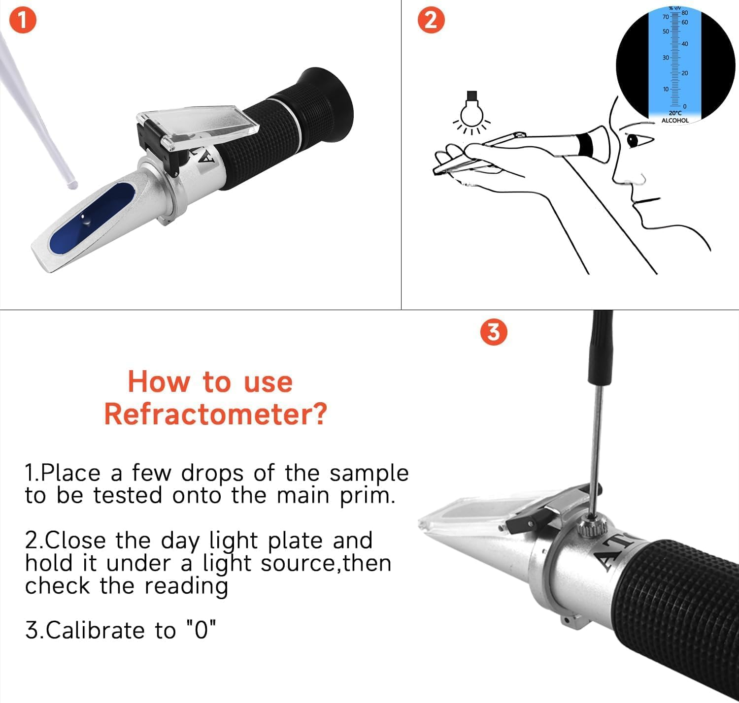 QUMOX 4-In-1 Coolant Refractometer for Antifreeze, Battery Acid, Diesel Exhaust Fluid & Windshield Washer &ndash; No Battery Needed, ATC Optical Tester with Case for Car Maintenance image number 4