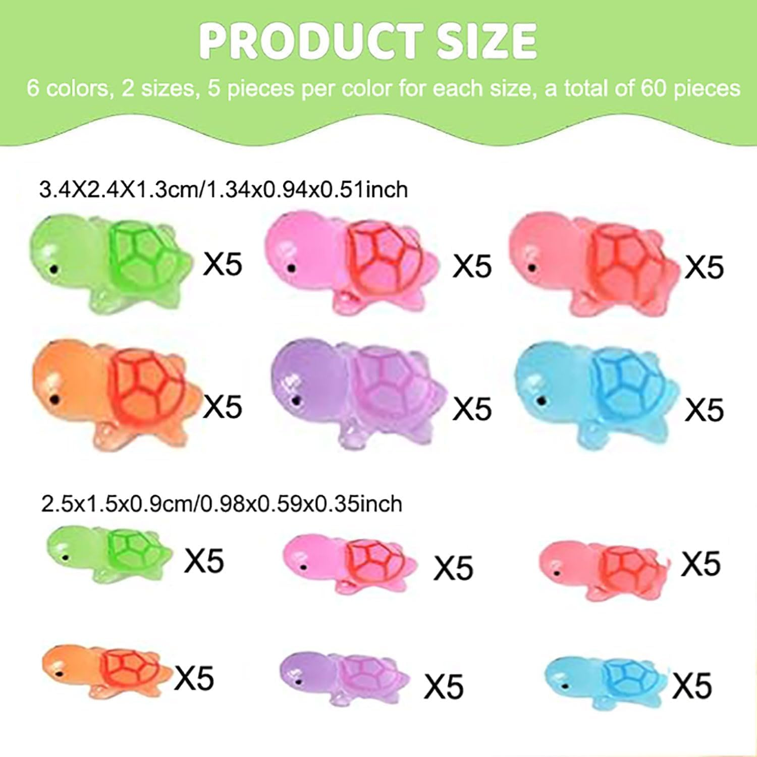 60 Pcs Miniature Sea Turtle Figurines,Luminous Mini Turtles Figurines Glow,Multicolor Mini Resin Turtle Figure Glow in the Dark,Miniature Plastic Turtles Figures for Craft, Garden Decor,(6 Colors) image number 4