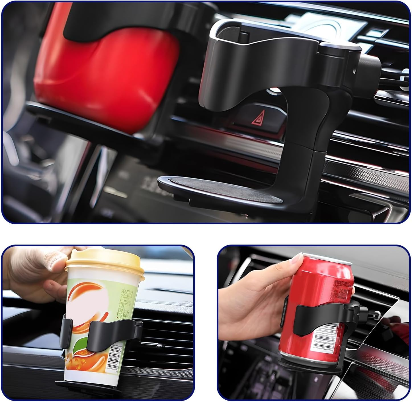 Car Cup Holder, All Purpose Adjustable Air Vent Cup Holder with Non-Slip EVA Pads, Universal Car Drink Cup Can Coffee Mug Holder with 3 Pairs Car Ventile Clips for Most Cars Bottle Cup Holder image number 2