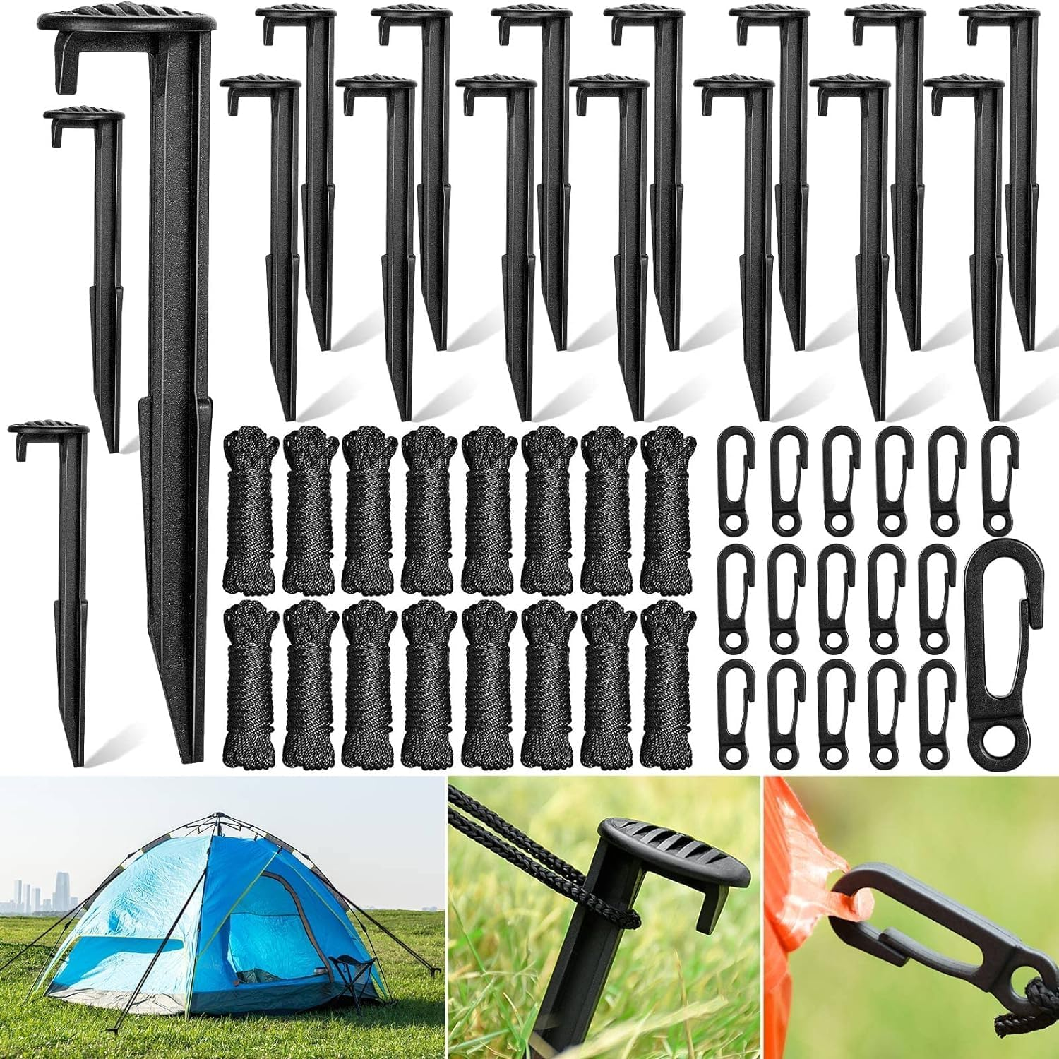 66 Pieces Inflatable Stakes and Tethers, Holiday Landscape Anchoring Stake Pack, Plastic Inflatable Spikes, Replacement Ground Stakes, Holiday Inflatable Decoration Accessories for Outdoor Garden image number 2