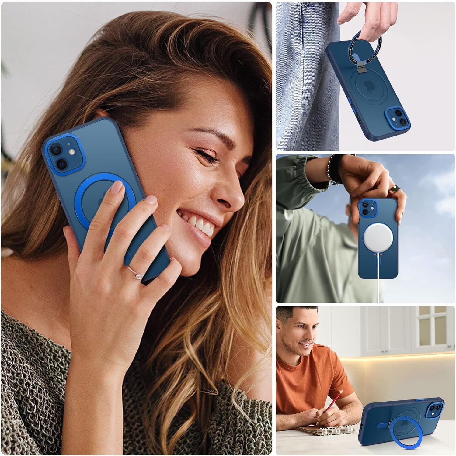 GUAGUA Magnetic Slim Case for Iphone 12/Iphone 12 Pro Compatible with Magsafe, Magnetic Kickstand Iphone 12/Iphone 12 Pro, Case Transparent Cover Phone Cases 6.1 Inch, Navy Blue image number 3