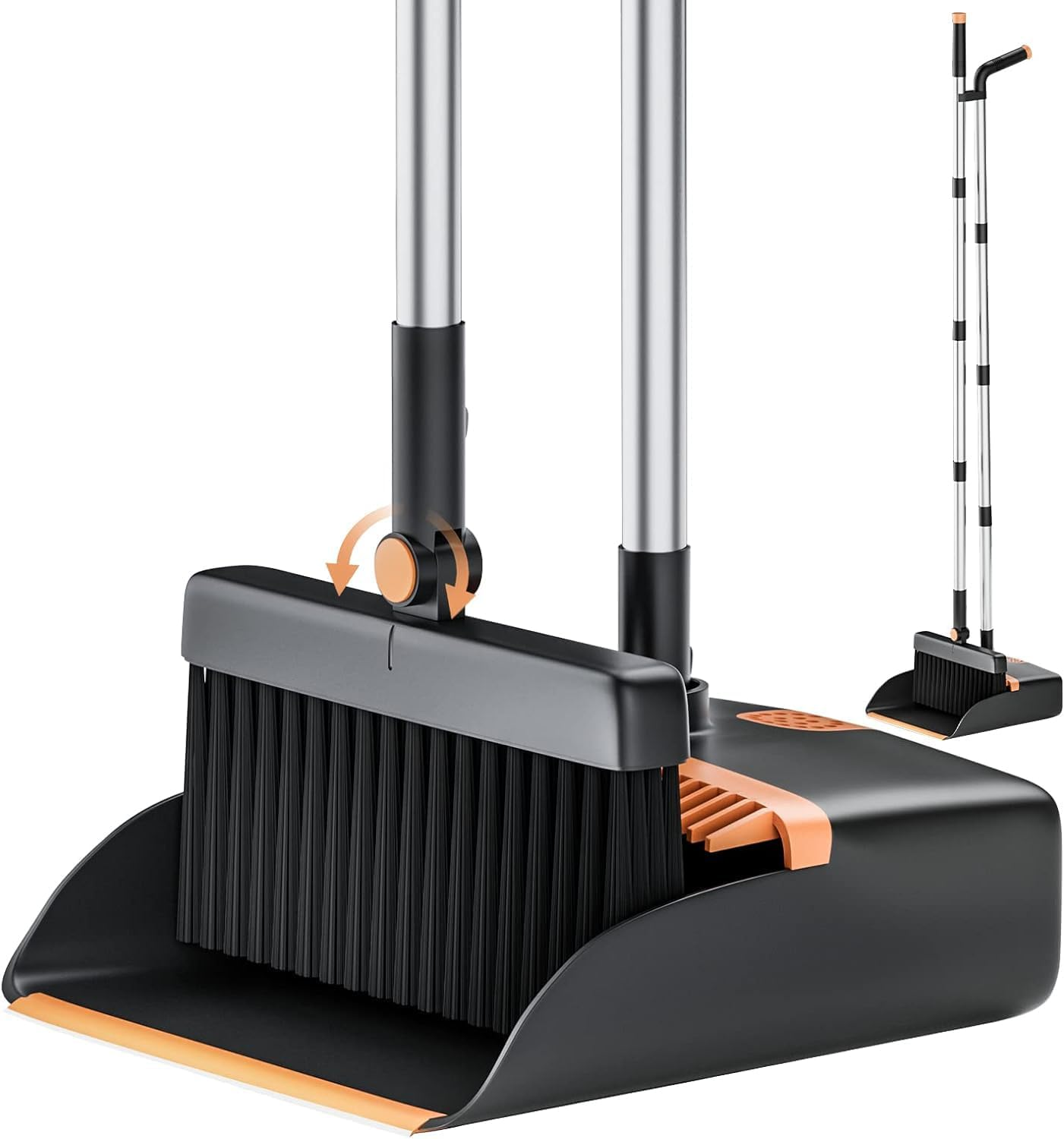 Broom and Dustpan Set, Cleaning Supplies Broom and Dustpan Set for Home, 48" Long Stainless Steel Handle Brooms with Upright Dustpan Combo Set for Home Office Kitchen Lobby Floor Cleaning image number 2