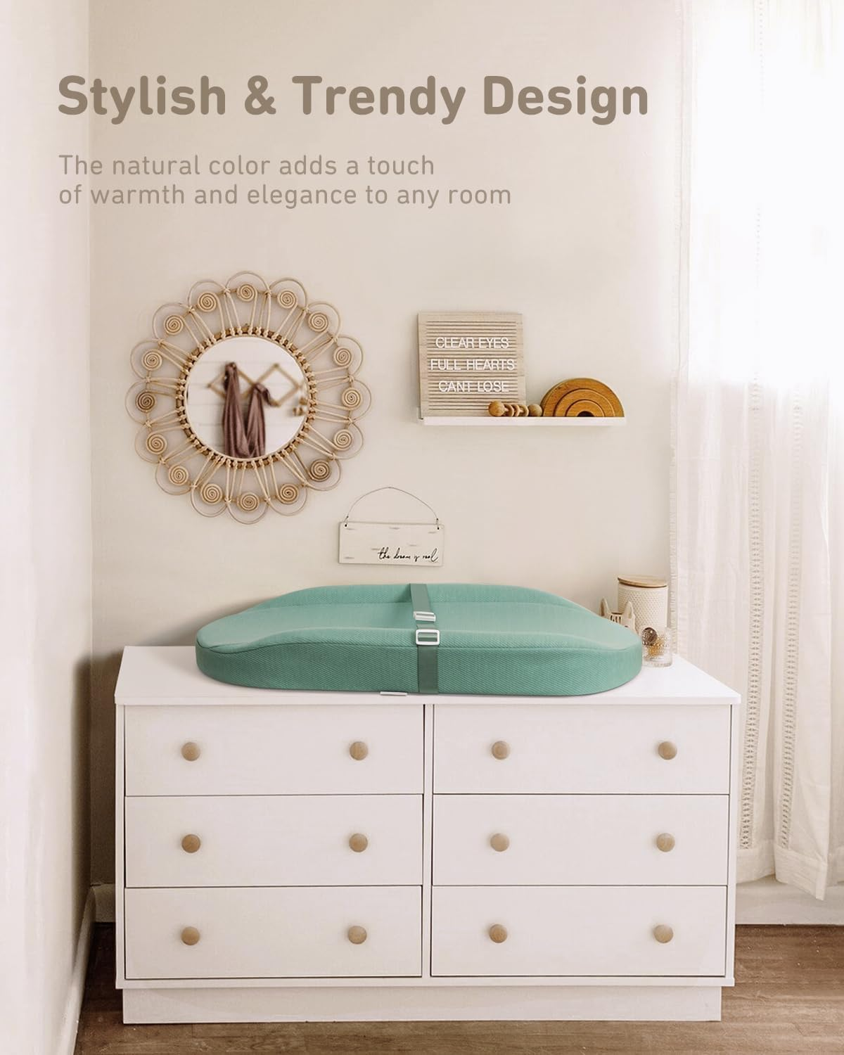 Blissful Diary Baby Changing Pad with Waterproof Lining Foam, Includes a Soft & Washable Cover, Contoured Changing Table Pads for Dresser Top with Non-Slip Bottom, 32&rdquo;&times;16&rdquo; (Green, Avocado) image number 4