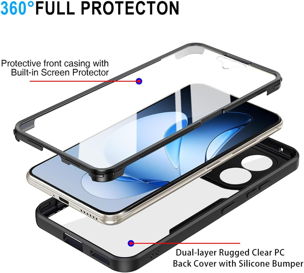 UPLAI Transparent Case for Oppo Reno 13 Pro (Reno13 Pro), 360 Degree Full Body Military Grade Shockproof Mobile Phone Case Built-In Screen Protector, Soft TPU Bumper Protective Case, Purple - Purple image number 2