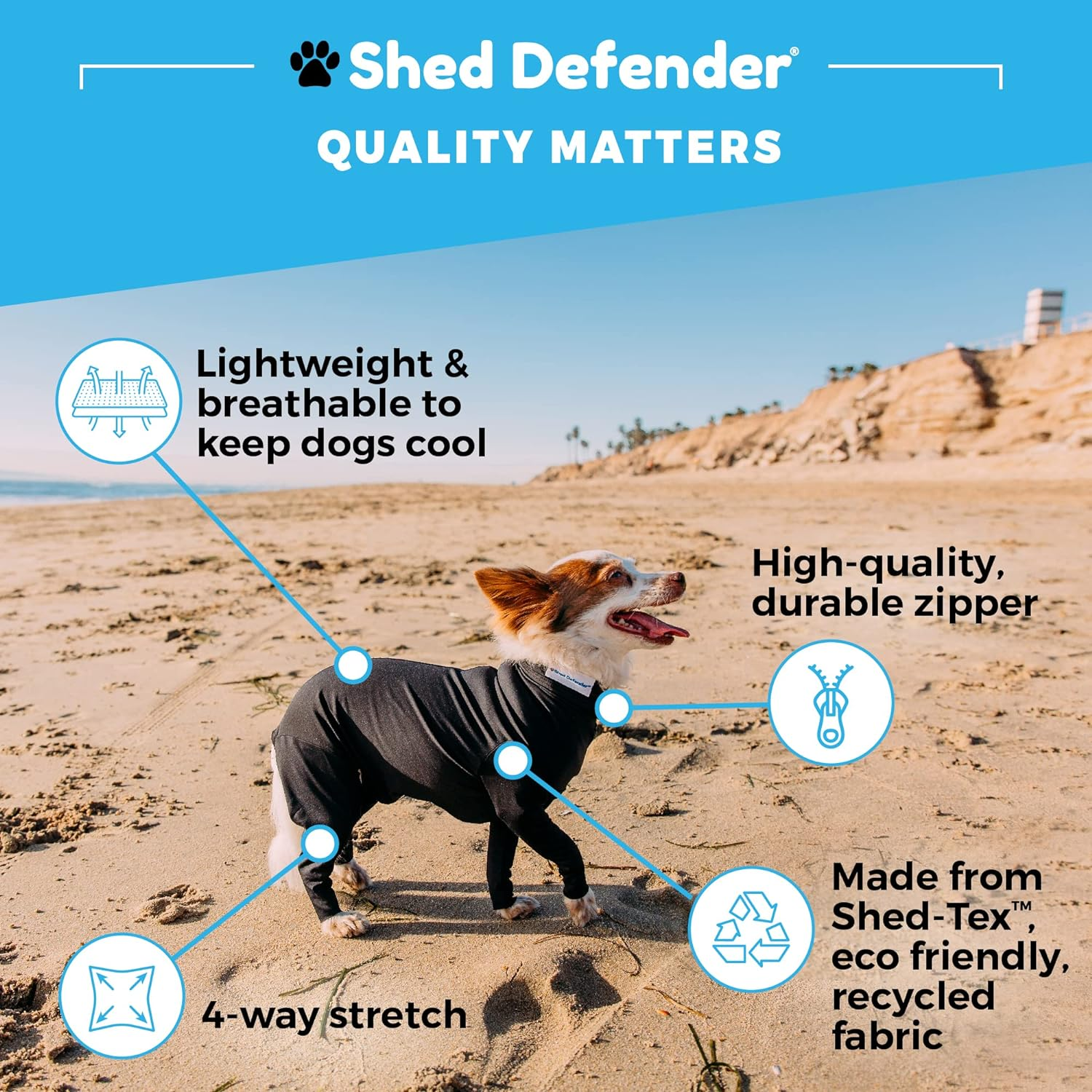 Shed Defender Sport Dog Onesie for Dog Shedding, Seen on Shark Tank, Lightweight Breathable, Bodysuit for Dogs, Pet Jumpsuit, Dog Body Suit, Shed Shirt, Full Body Shed Suit, Hot Spots, Vet Approved image number 3