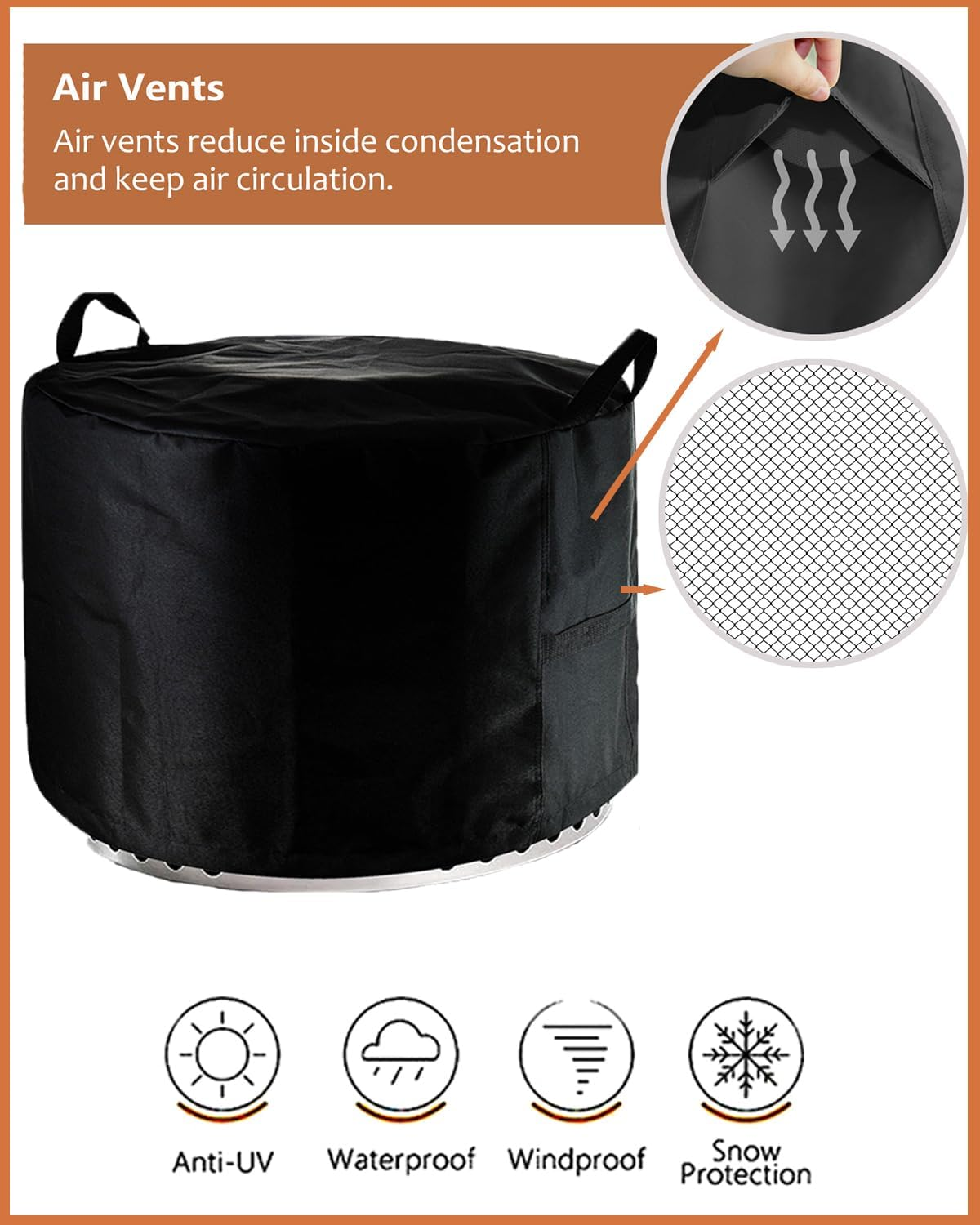 Sheechung Fire Pit Cover for Solo Stove Bonfire 22"D X 16"H Outdoor Smokeless Firepit-Round Waterproof 600D Polyester Shelter,Air Vents,Anti-Uv&Tear Resistant-Fits 19-22 Inch Gas Fire Pits/Table Black image number 1