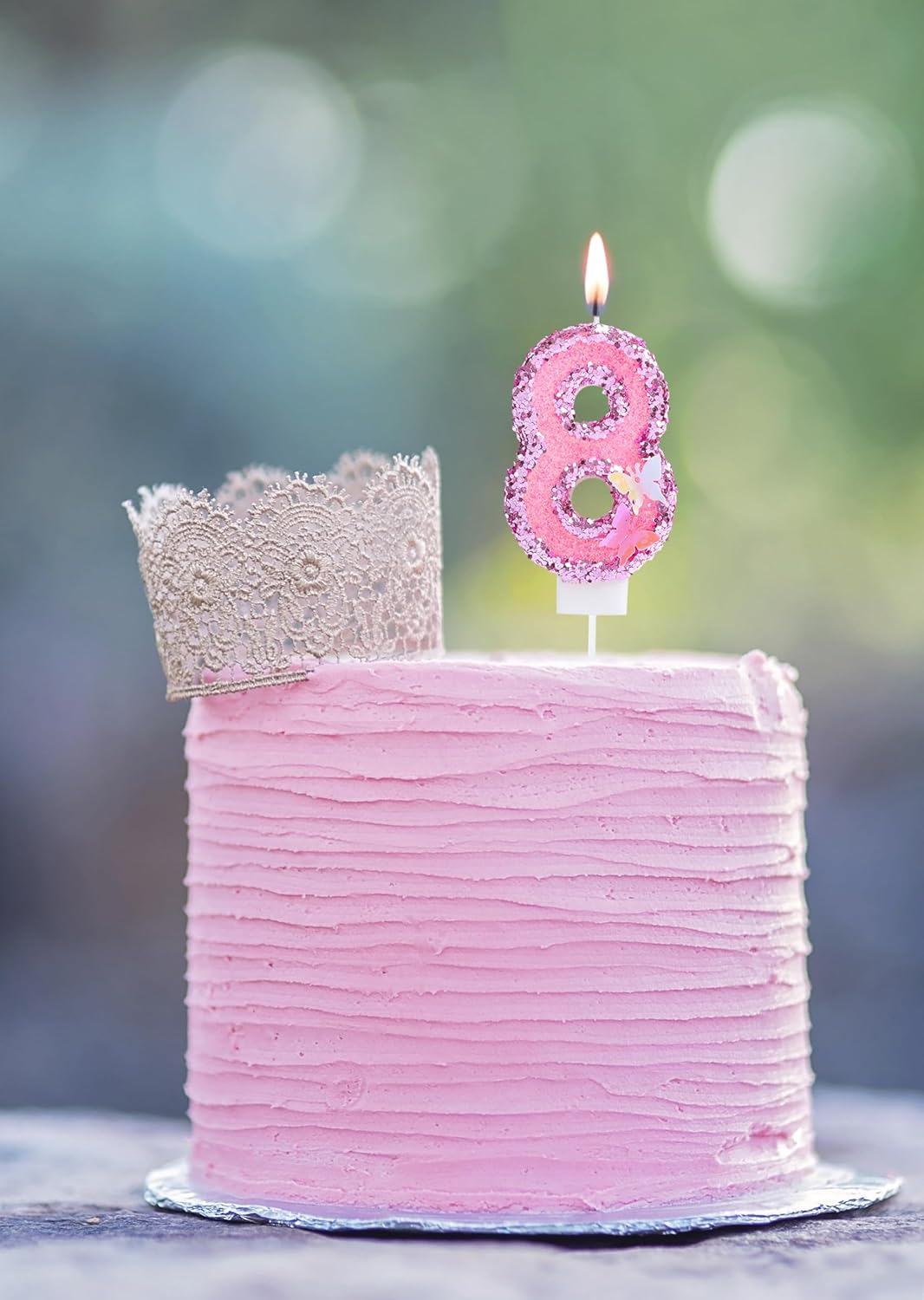 8 Candle Birthday Girl Princess Pink Sequins Number 8 Candle with Two 3D Sweet Butterfly for 8Th Birthday Butterfly Theme Party Decor image number 6