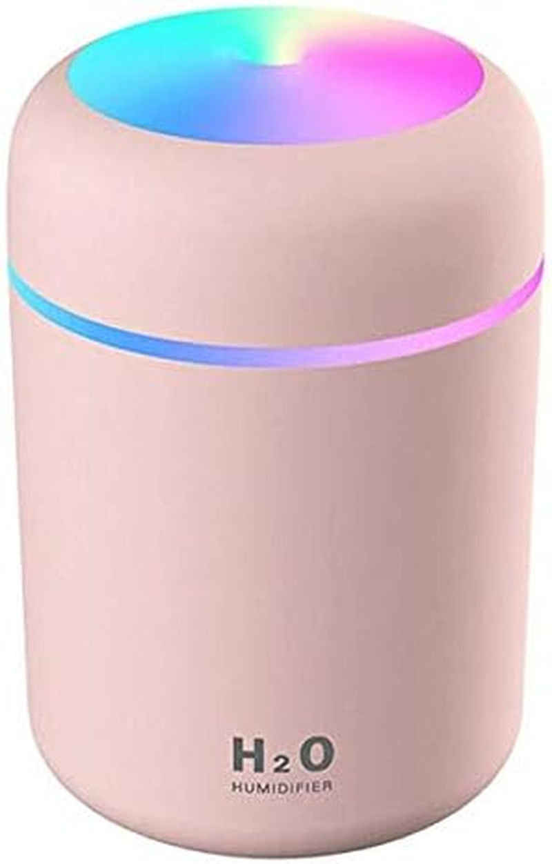 Kamon 300Ml Mini Ultrasonic Cool Mist Humidifier, 7 Color LED Night Light, 2 Mist Mode, Auto Shut-Off for Car, Home, Office, Travel (Grey)